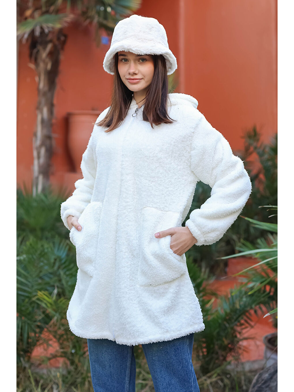 Cepli Pelüş Mont Ekru - 27818-EKRU-1