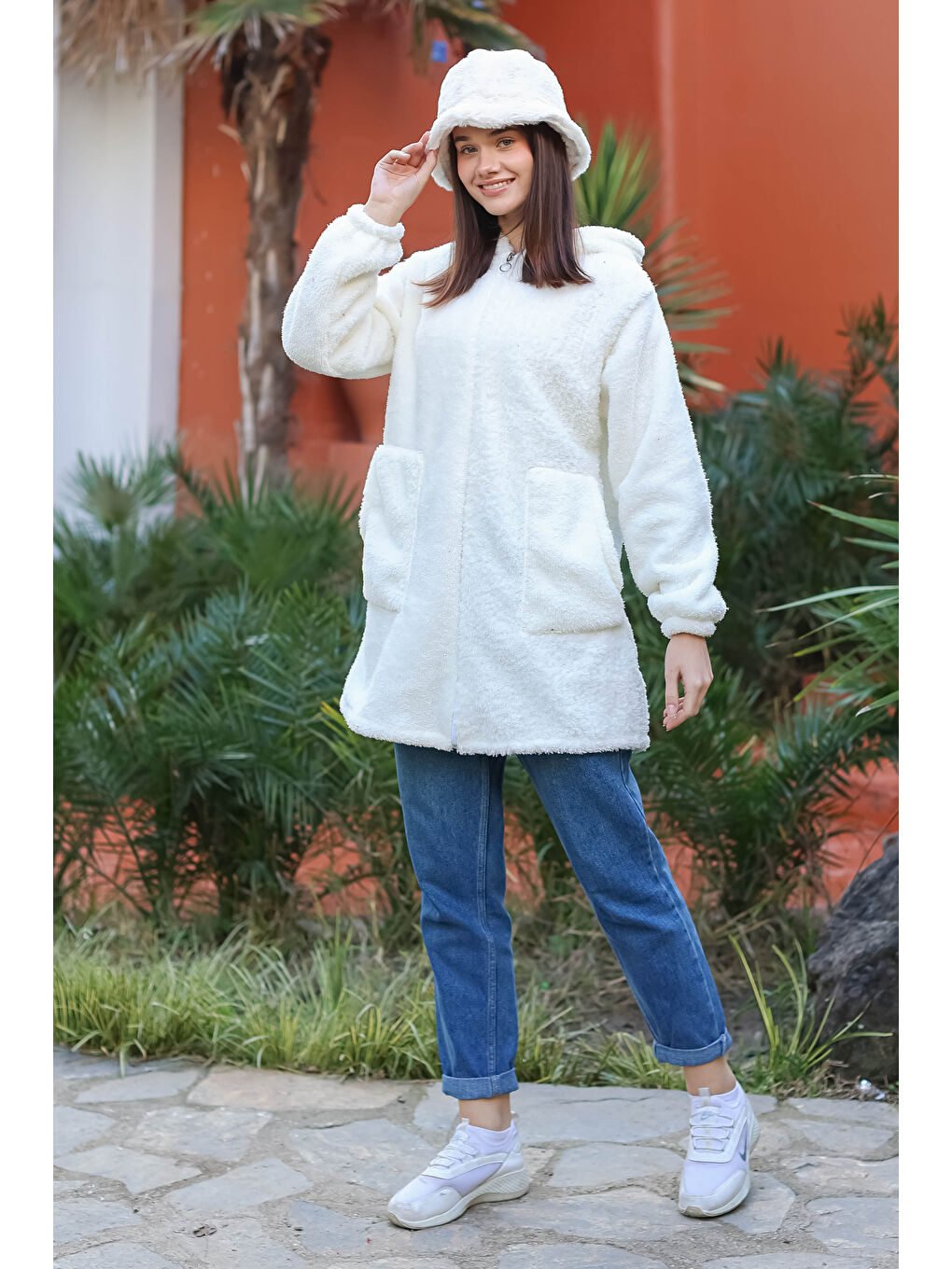 Cepli Pelüş Mont Ekru - 27818-EKRU-2