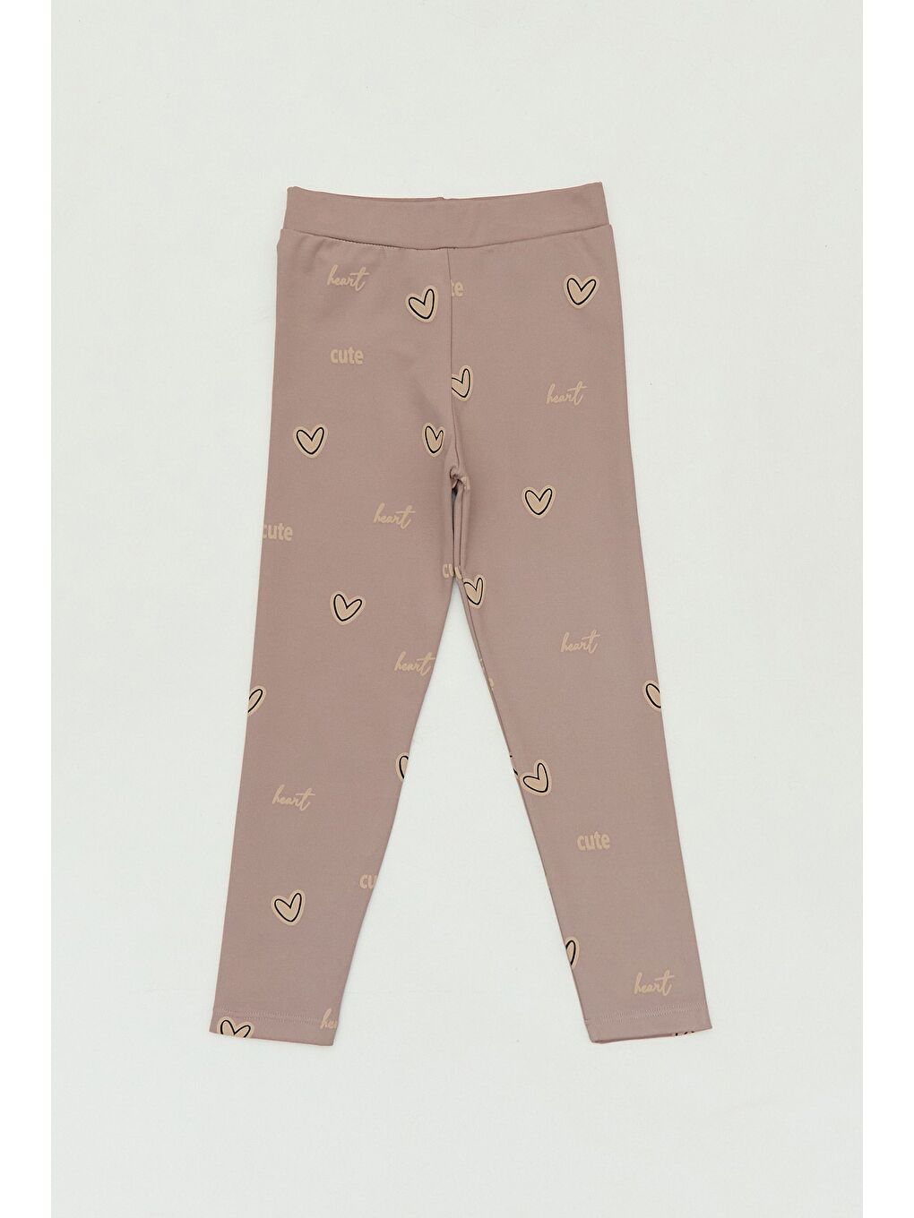 Kahverengi Kalp Baskılı Kız Çocuk Tayt