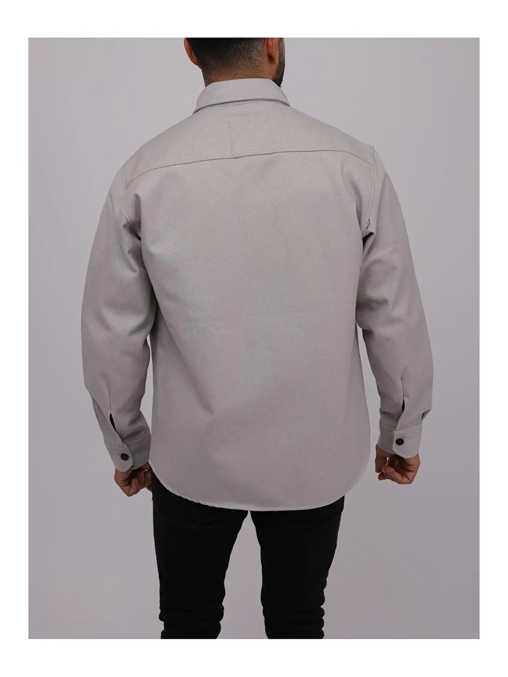 Gri Erkek Kaplamalı Yün Effectli Örme Gömlek-1