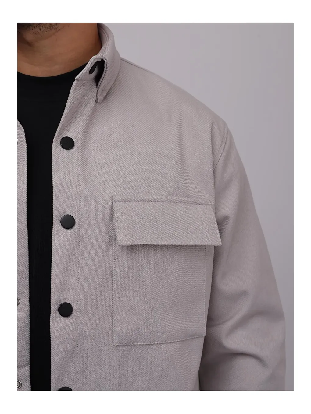 Gri Erkek Kaplamalı Yün Effectli Örme Gömlek-3