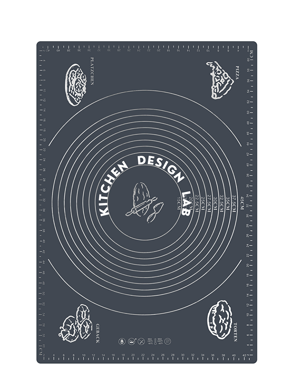 Gri 45x65 Cm Silikon Hamur Açma Matı Ve Siyah Klasik Merdane-1