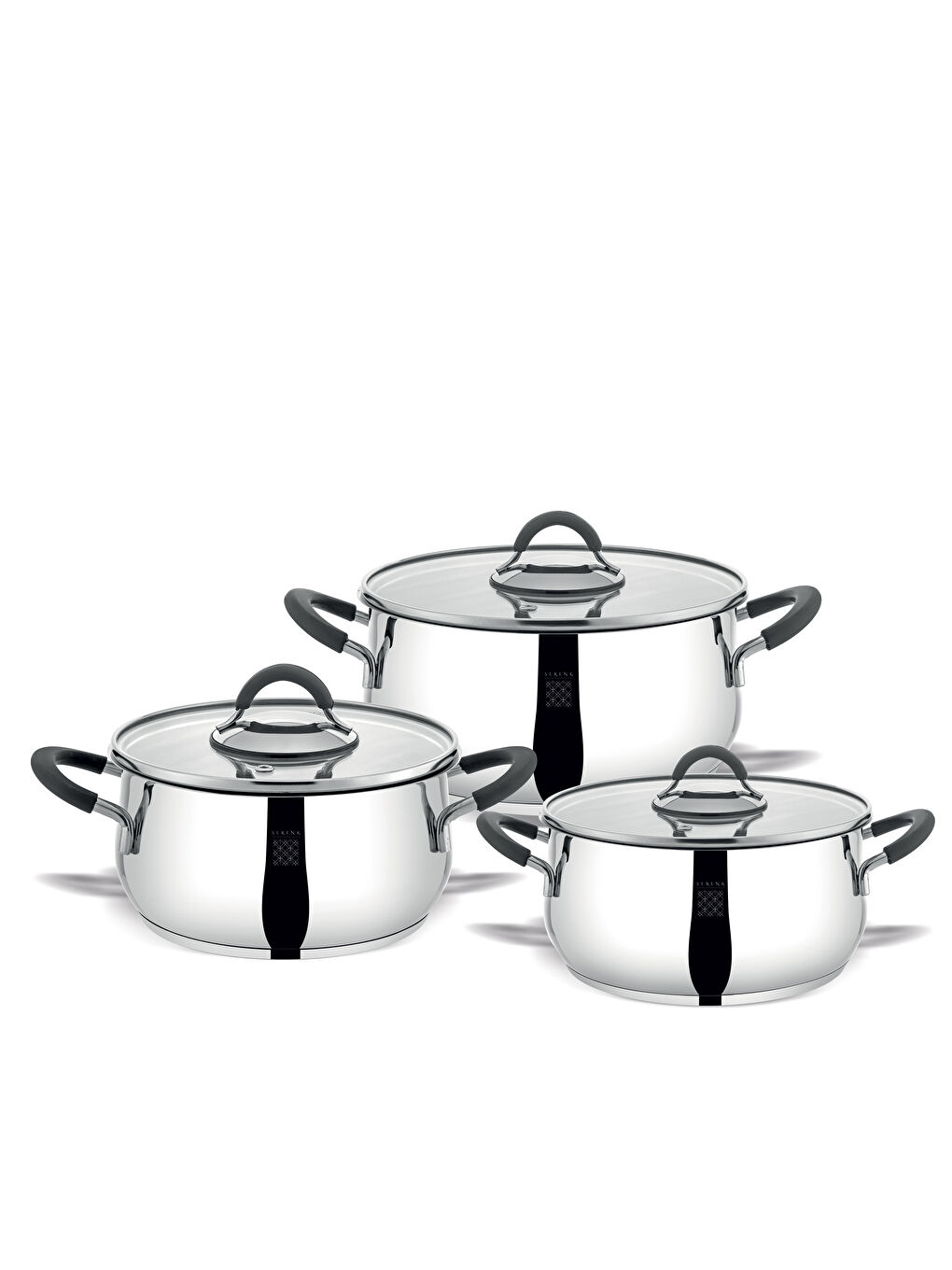 Gri Modernist 6 Parça Çelik Tencere Seti, 18/10 Paslanmaz Çelik, 18-22-26 cm