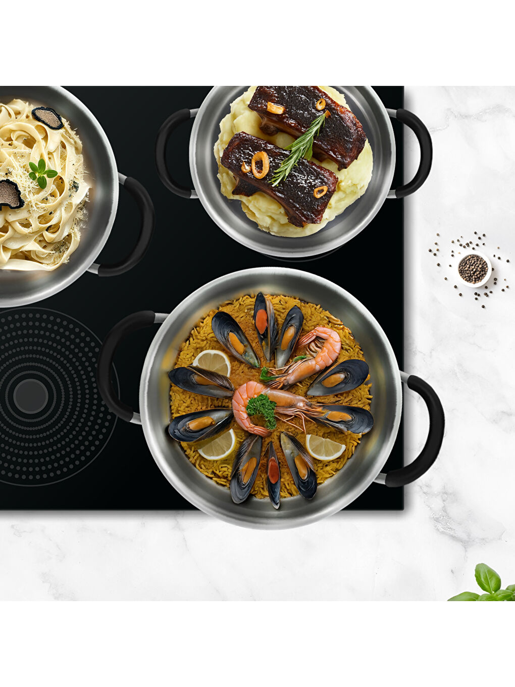 Gri Modernist 6 Parça Çelik Tencere Seti, 18/10 Paslanmaz Çelik, 18-22-26 cm-1