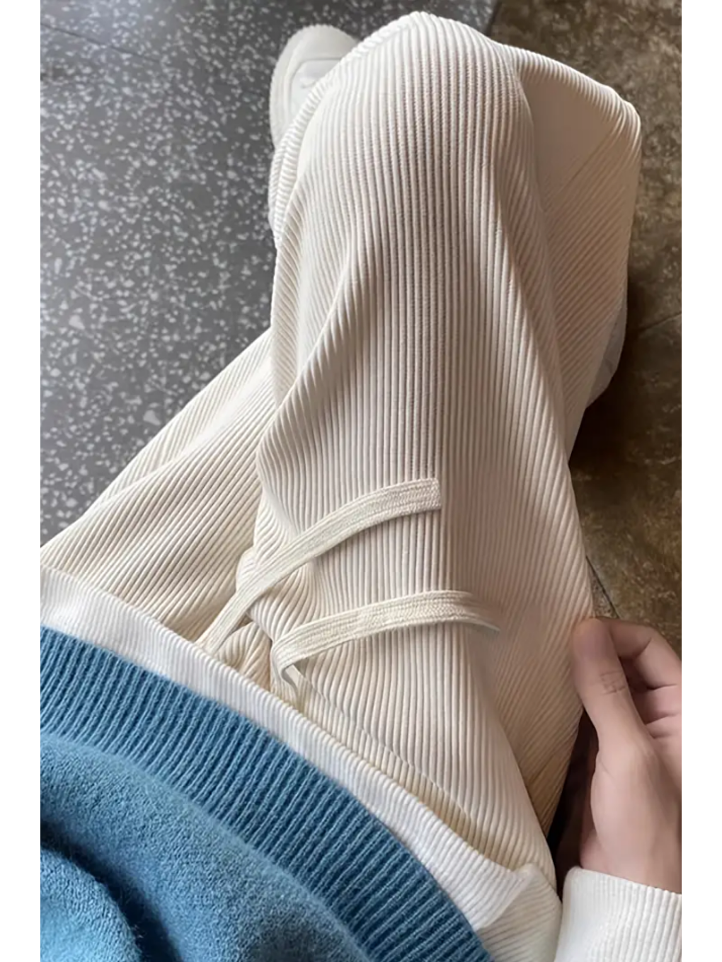 Bej Erkek Kadife Wide Leg Pantolon