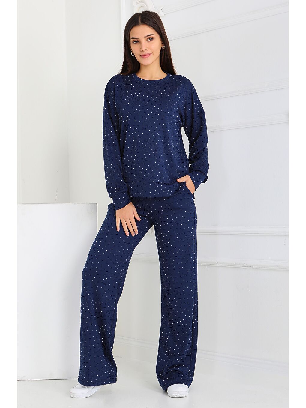 Taşlı Modal İkili Takım Lacivert - 27868-LACIVERT-3