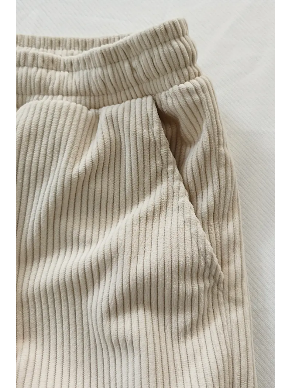 Bej Erkek Kadife Wide Leg Pantolon-3