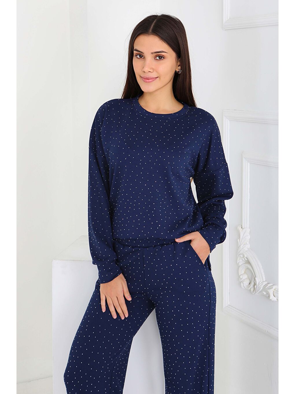 Taşlı Modal İkili Takım Lacivert - 27868-LACIVERT-4