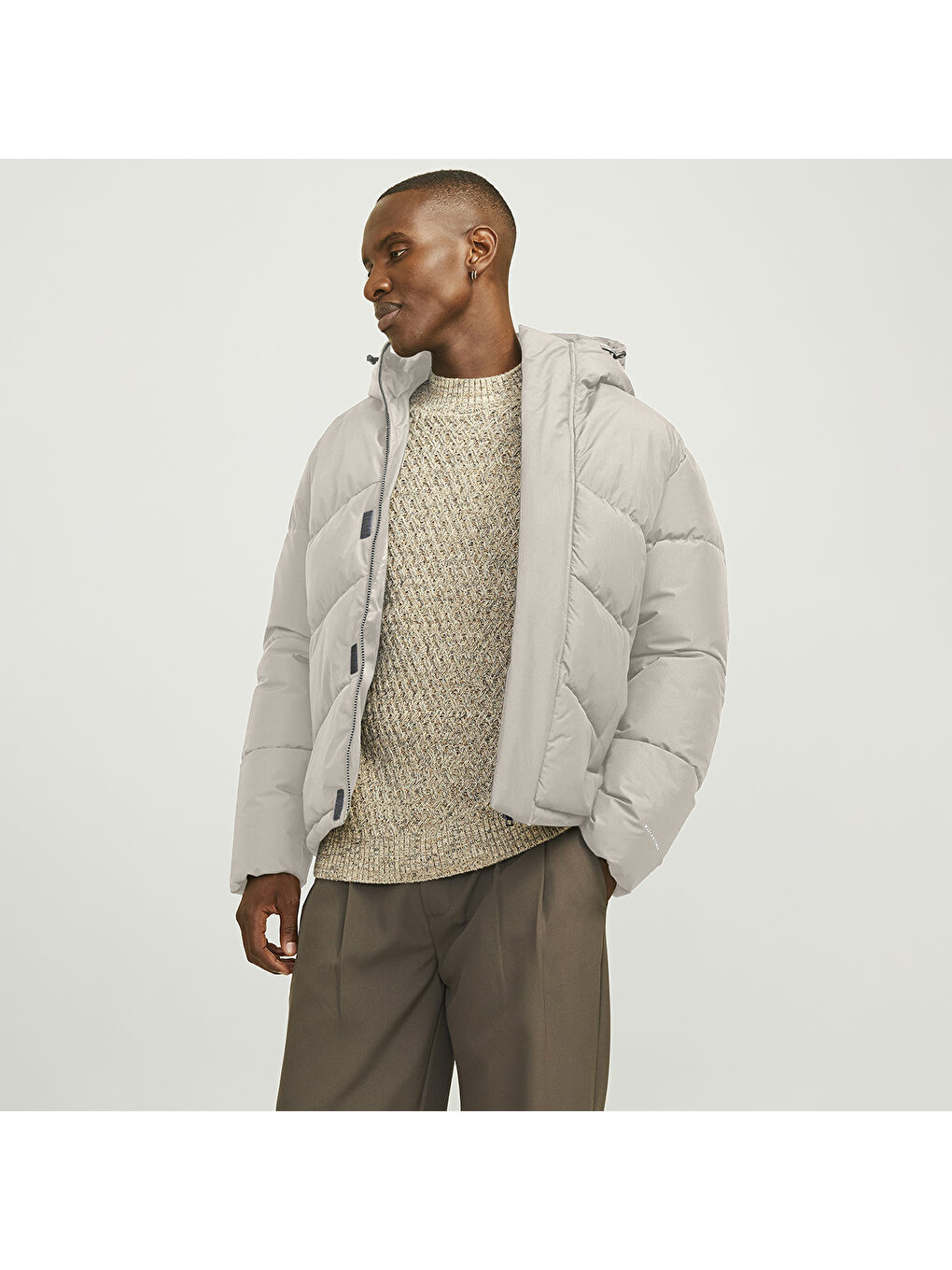 Jack & Jones World Puffer Erkek Bej Klasik Yaka Mont