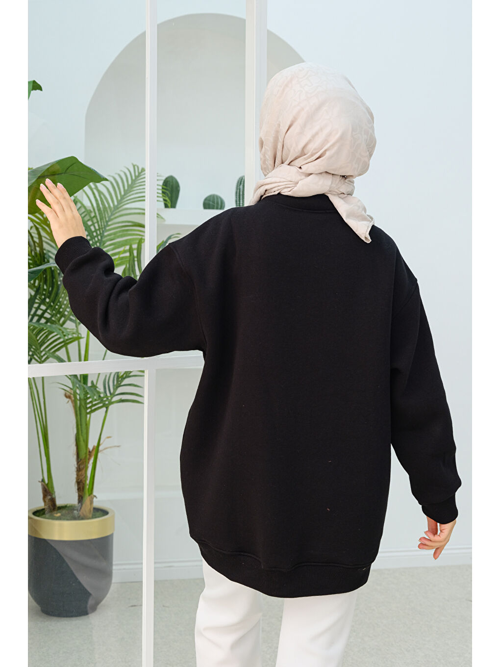 Locco Moda Ön Düğme Detay Oversize Sweatshirt Siyah - 3