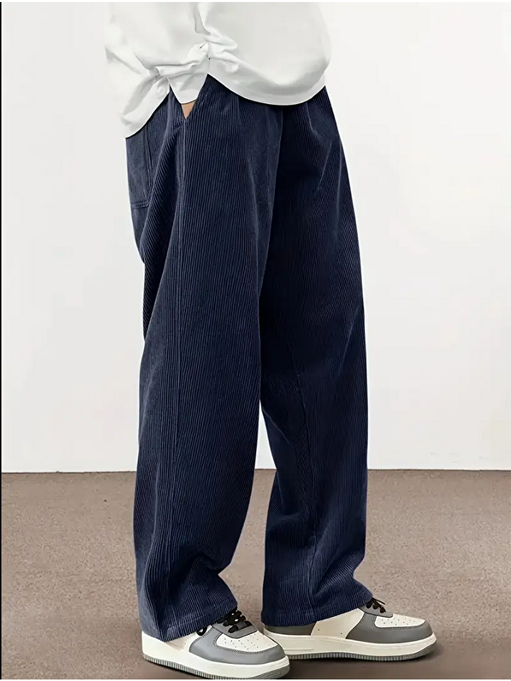 Lacivert Erkek Kadife Wide Leg Pantolon-3