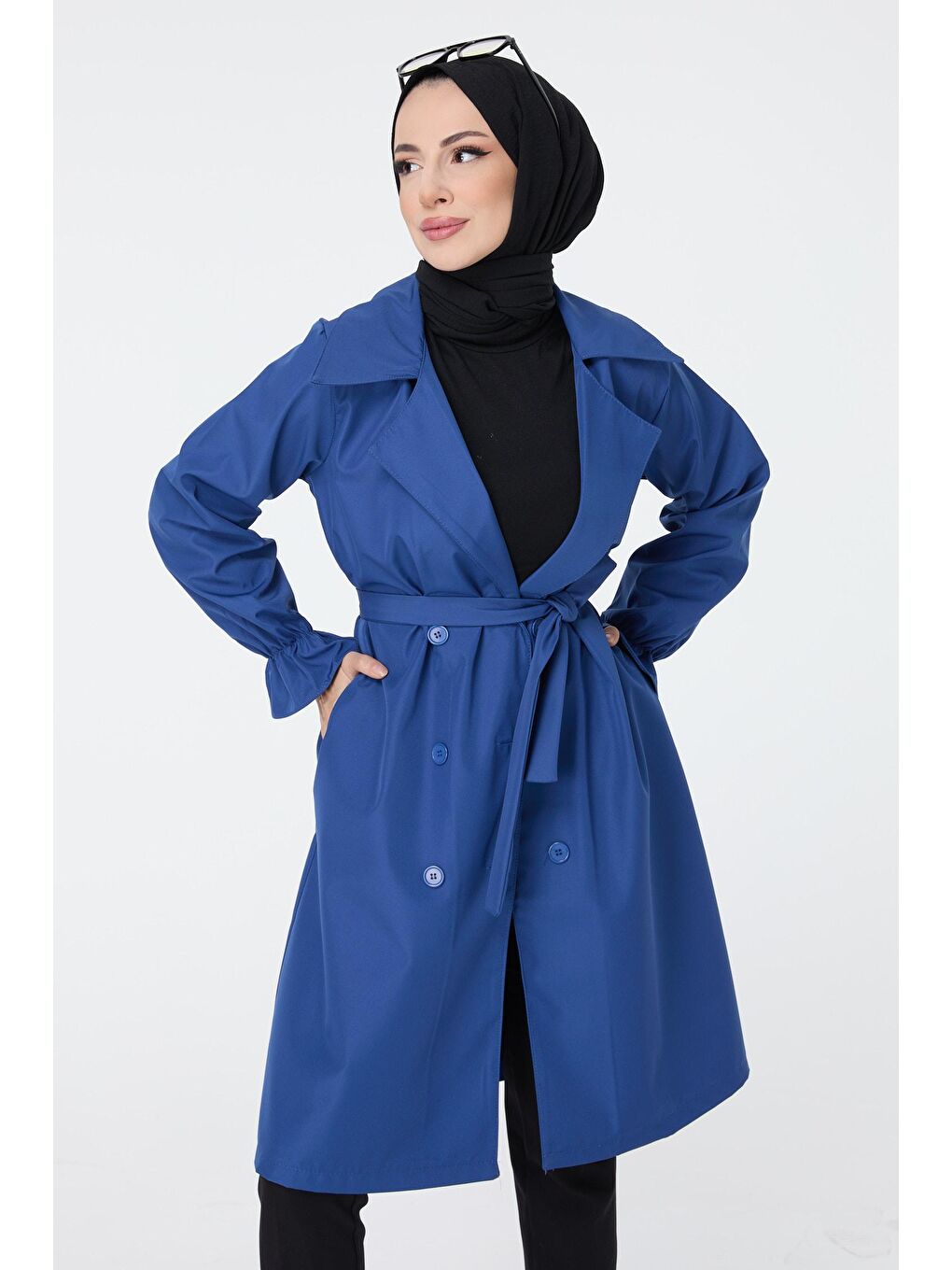 Gömlek Yaka Kadın Mavi Trenç - 23109-2
