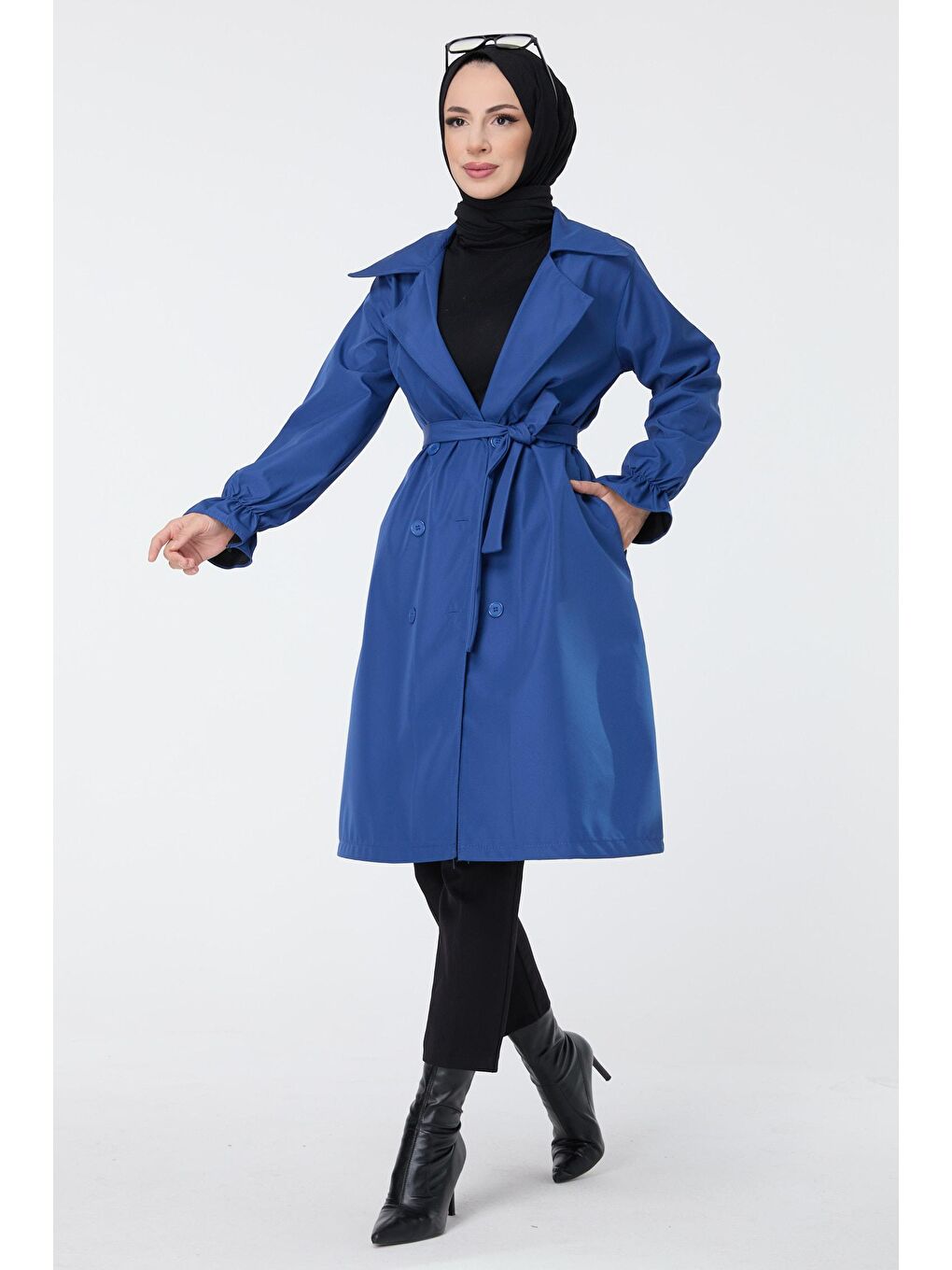 Gömlek Yaka Kadın Mavi Trenç - 23109-3