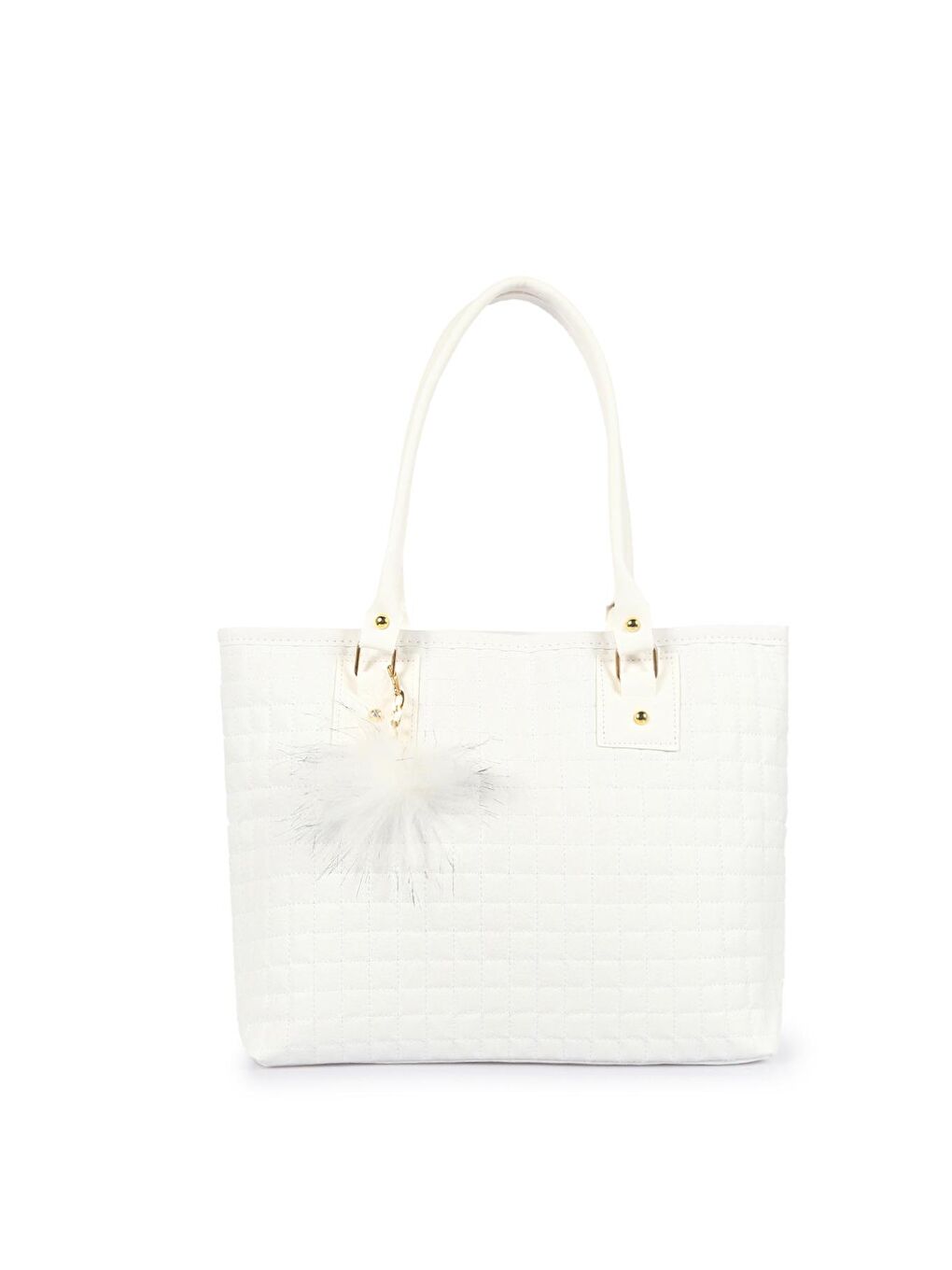 Beyaz Deri Görünümlü Kapitone Desenli Kadın Omuz Çantası