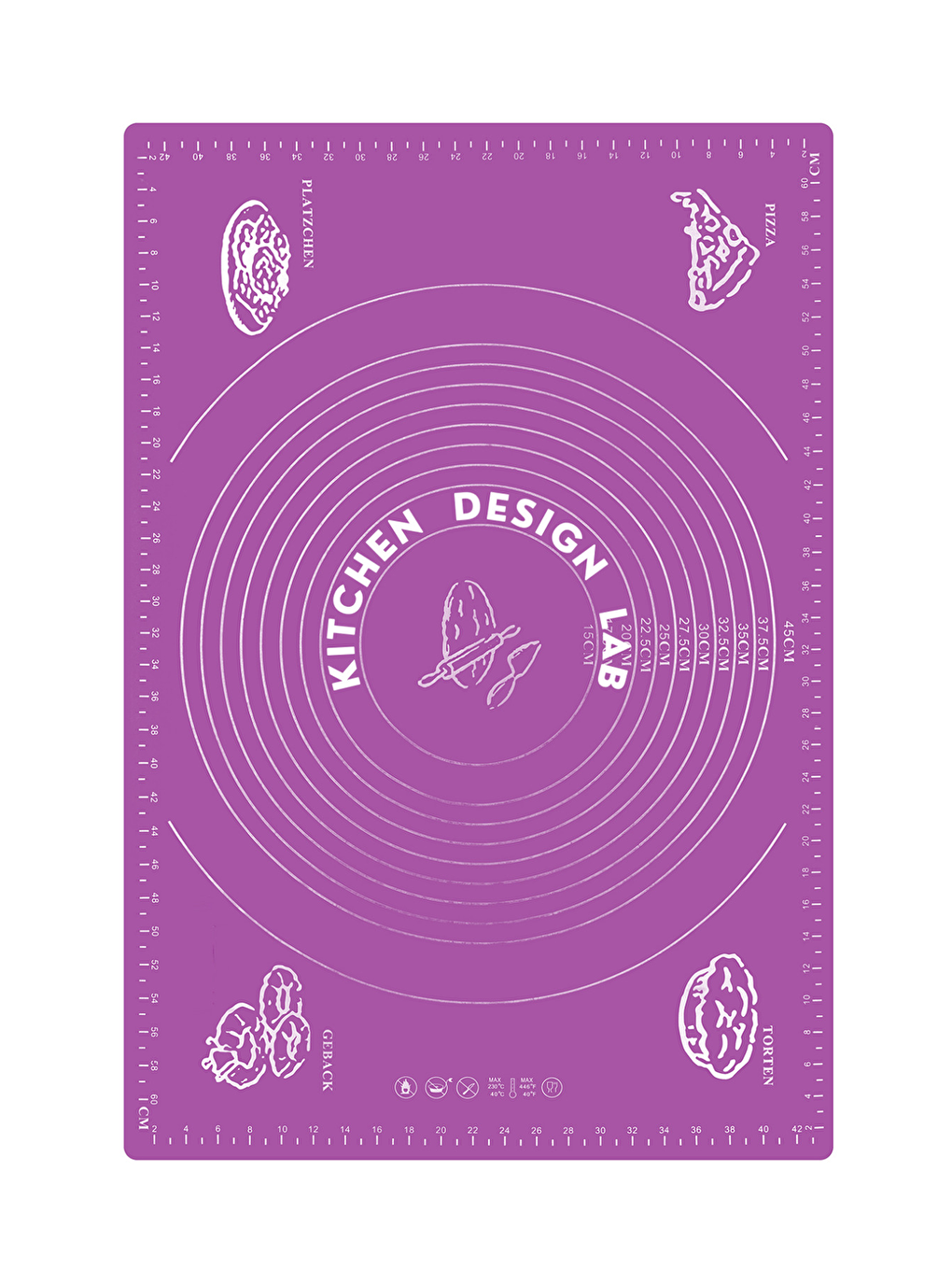 Mor 45x65 Cm Silikon Hamur Açma Matı Ve Siyah Klasik Merdane-4