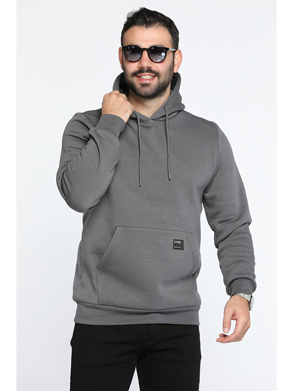 Mishar İtalia Gri Erkek Kapüşonlu Şardonlu Üç İplik Sweatshirt - 1