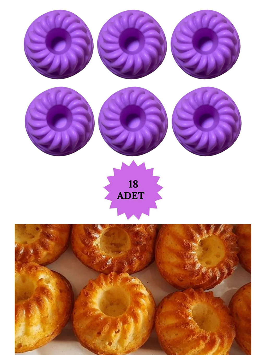 Mor 18'li Silikon Mini Kek Kalıbı-1