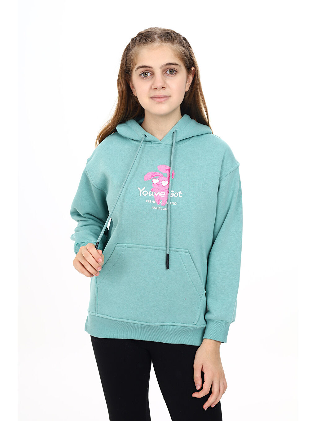 angelos Turkuaz Kız Çocuk Tavşan Baskılı Kapüşonlu Sweatshirt Px872 6