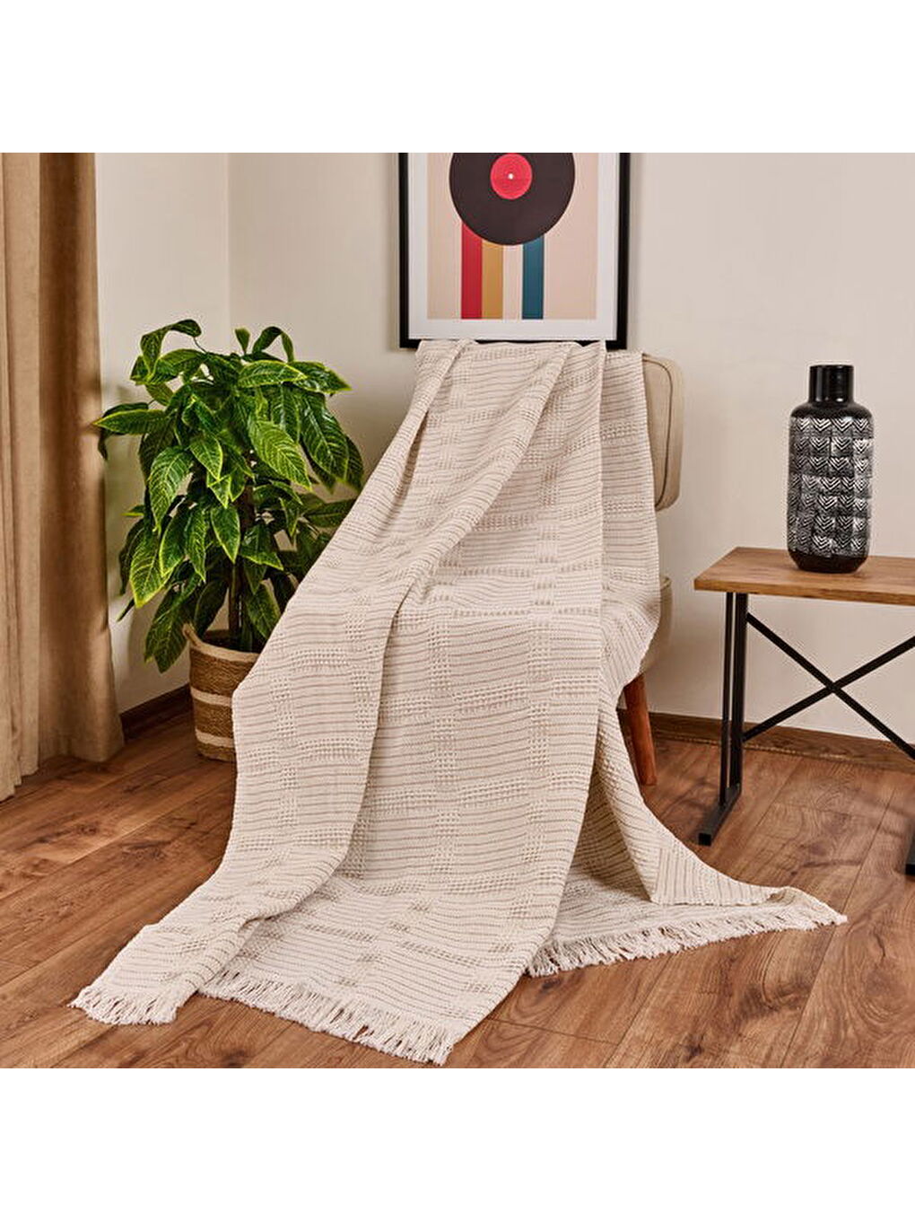 Soft Nou Koltuk Şalı - Ekru / Bej - 170x220 cm