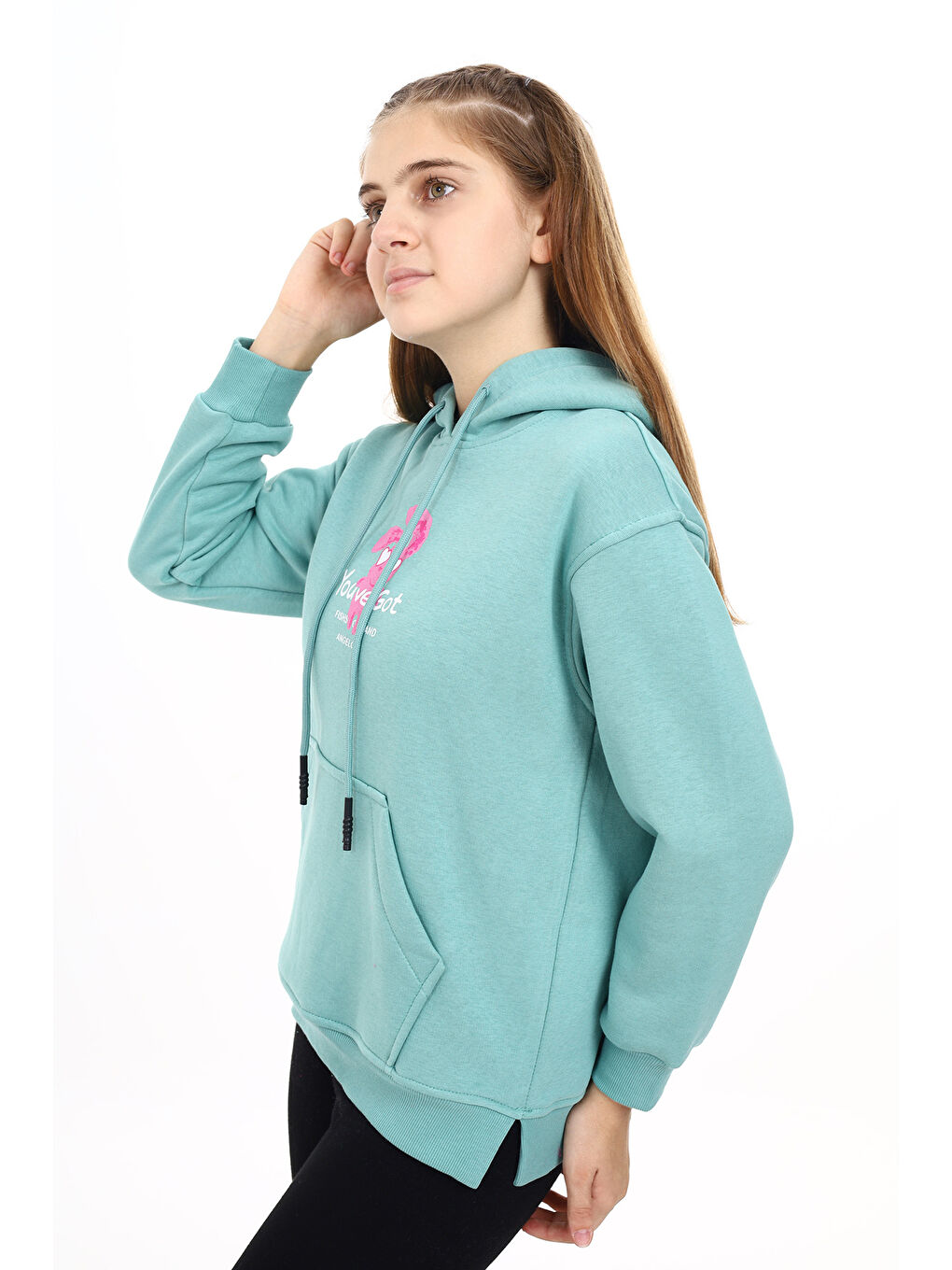 angelos Turkuaz Kız Çocuk Tavşan Baskılı Kapüşonlu Sweatshirt Px872 6 - 1