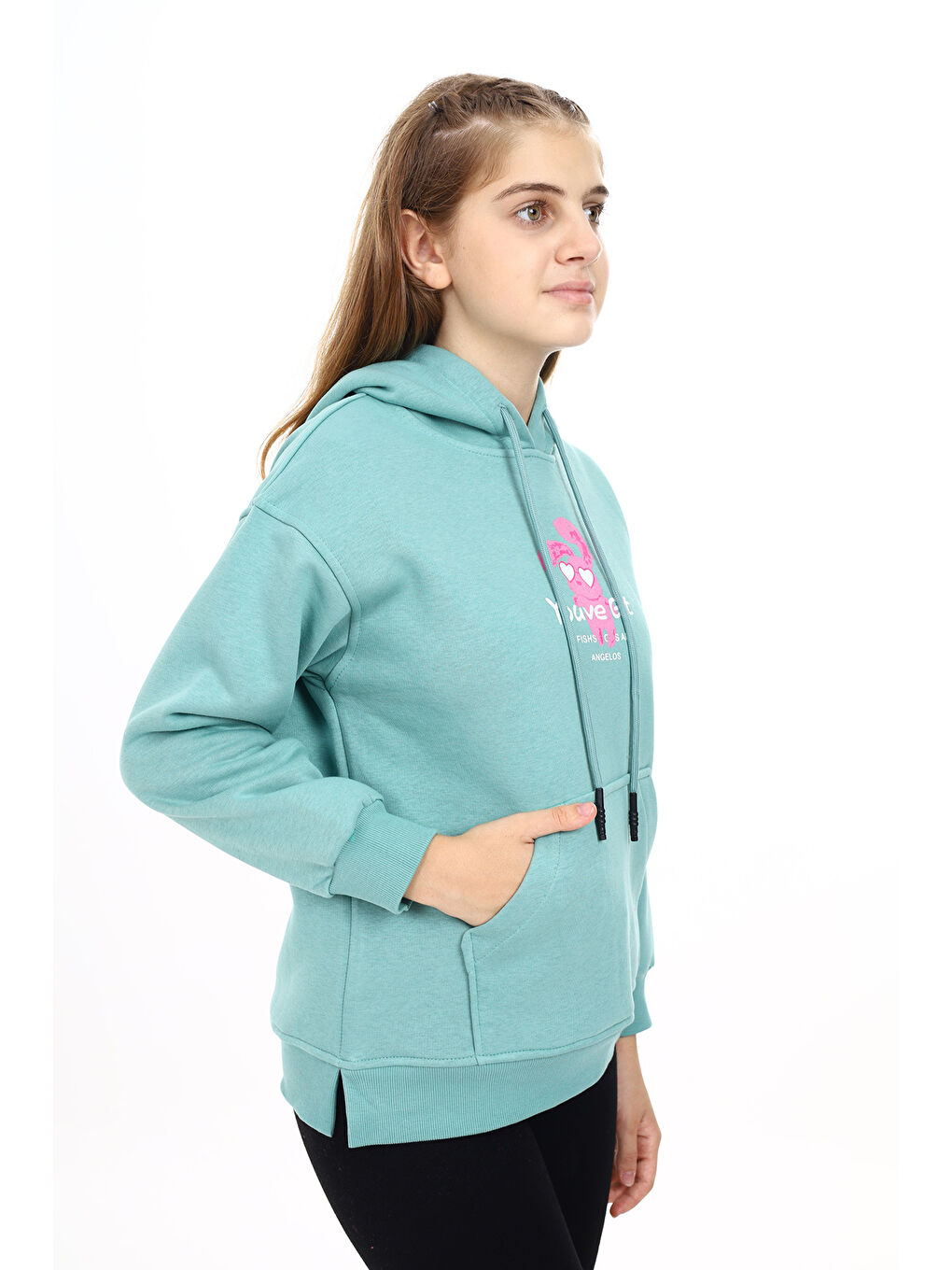 angelos Turkuaz Kız Çocuk Tavşan Baskılı Kapüşonlu Sweatshirt Px872 6 - 2