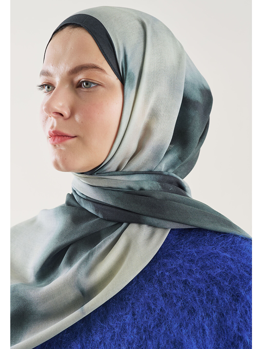 Mavi Floral Batik Desen Rami Şal Deniz Köpüğü-3