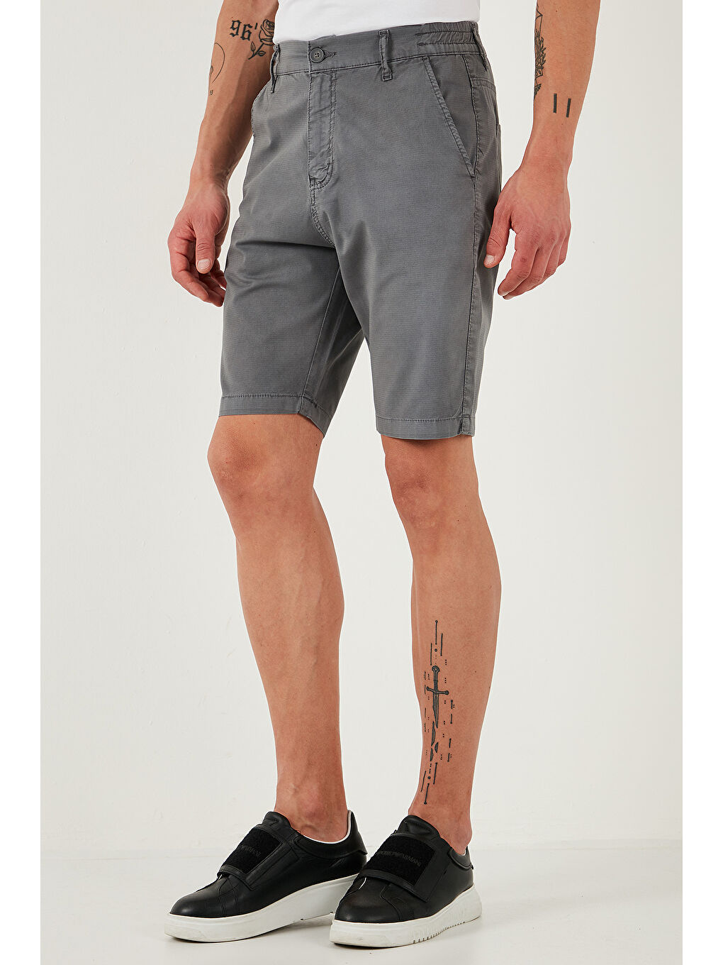 Gri Pamuklu Slim Tapered Bermuda Şort 4503S67SMILANO-3