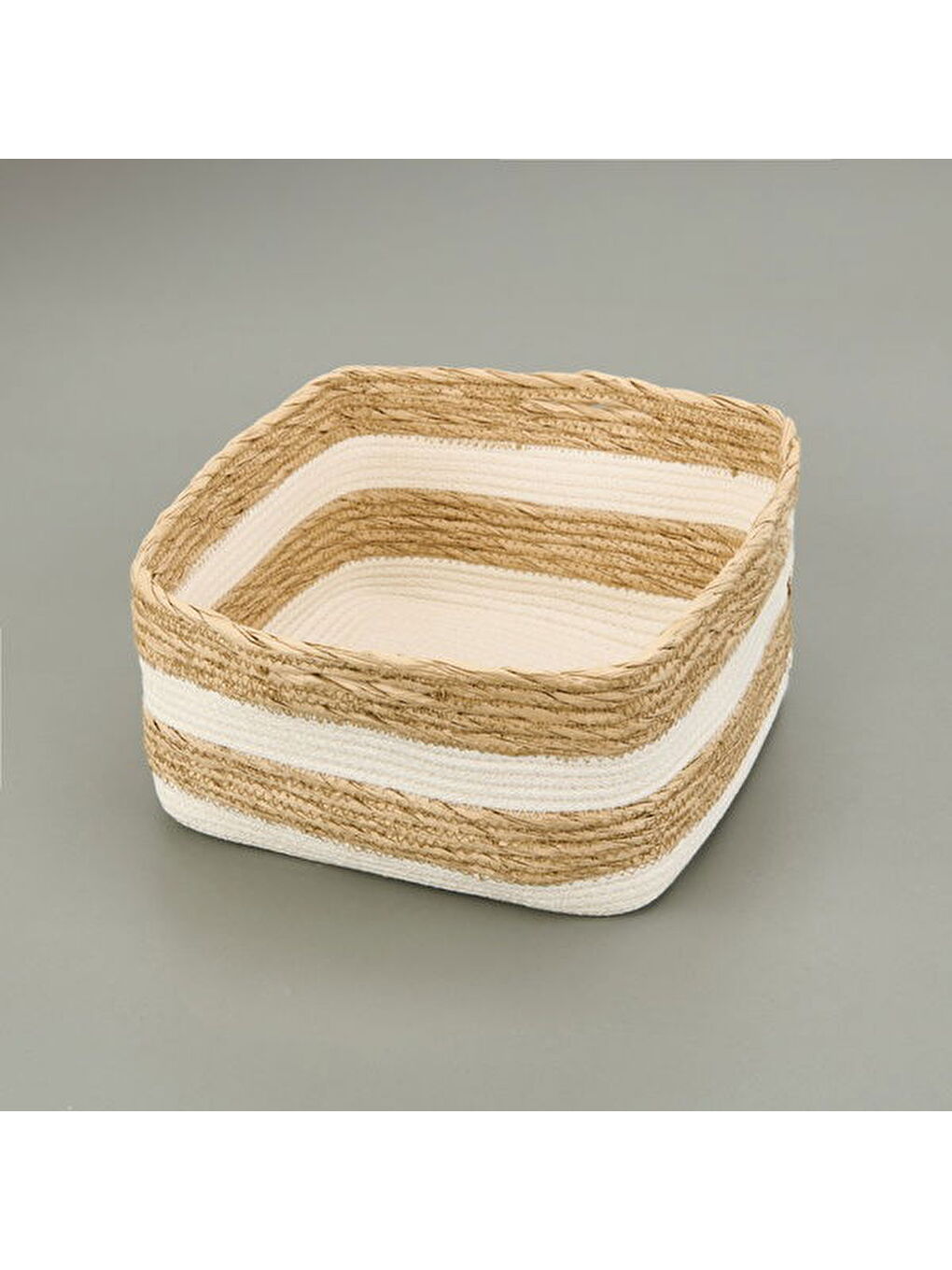 Karışık Living Boho Style Büyük Kağıt İp Sepet - Bej / Beyaz - 28x28x14 cm-2