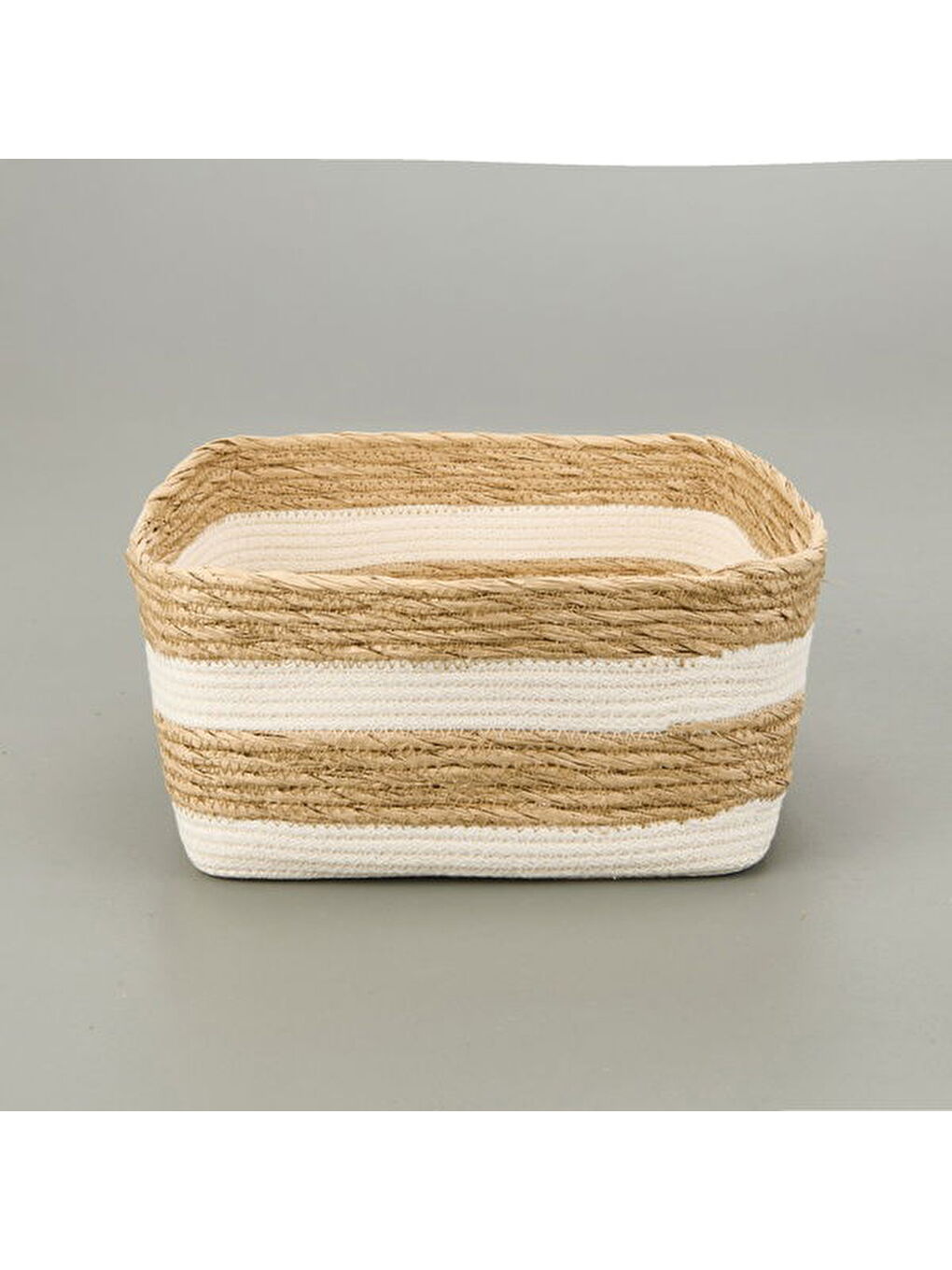 Karışık Living Boho Style Büyük Kağıt İp Sepet - Bej / Beyaz - 28x28x14 cm-3