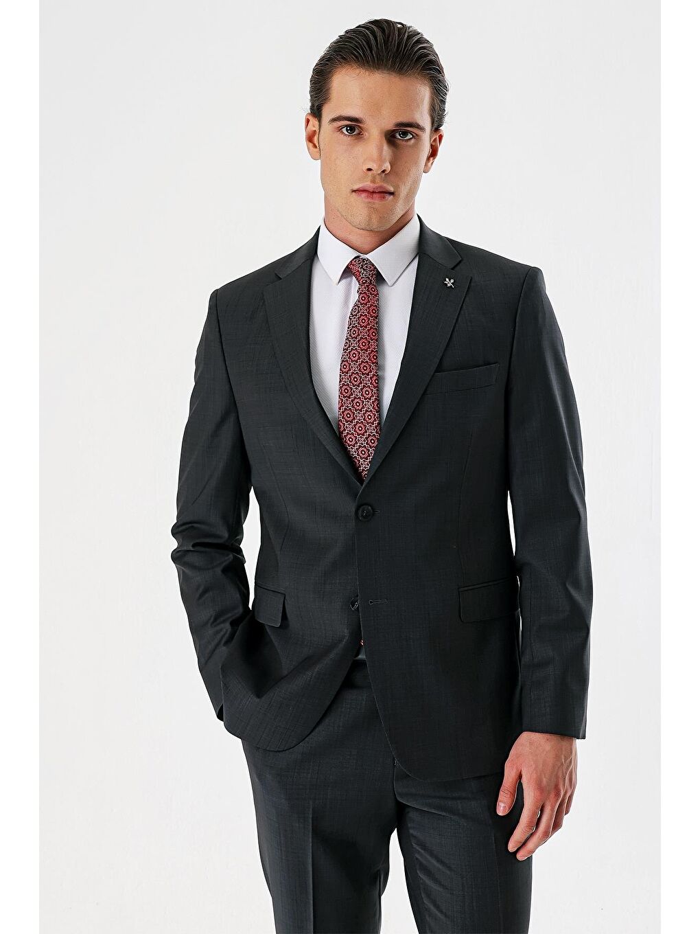 Koyu Antrasit Filafil Mono Yaka Yünlü Elastanlı 6 Drop Comfort Klasik Takım Elbise 1001240152