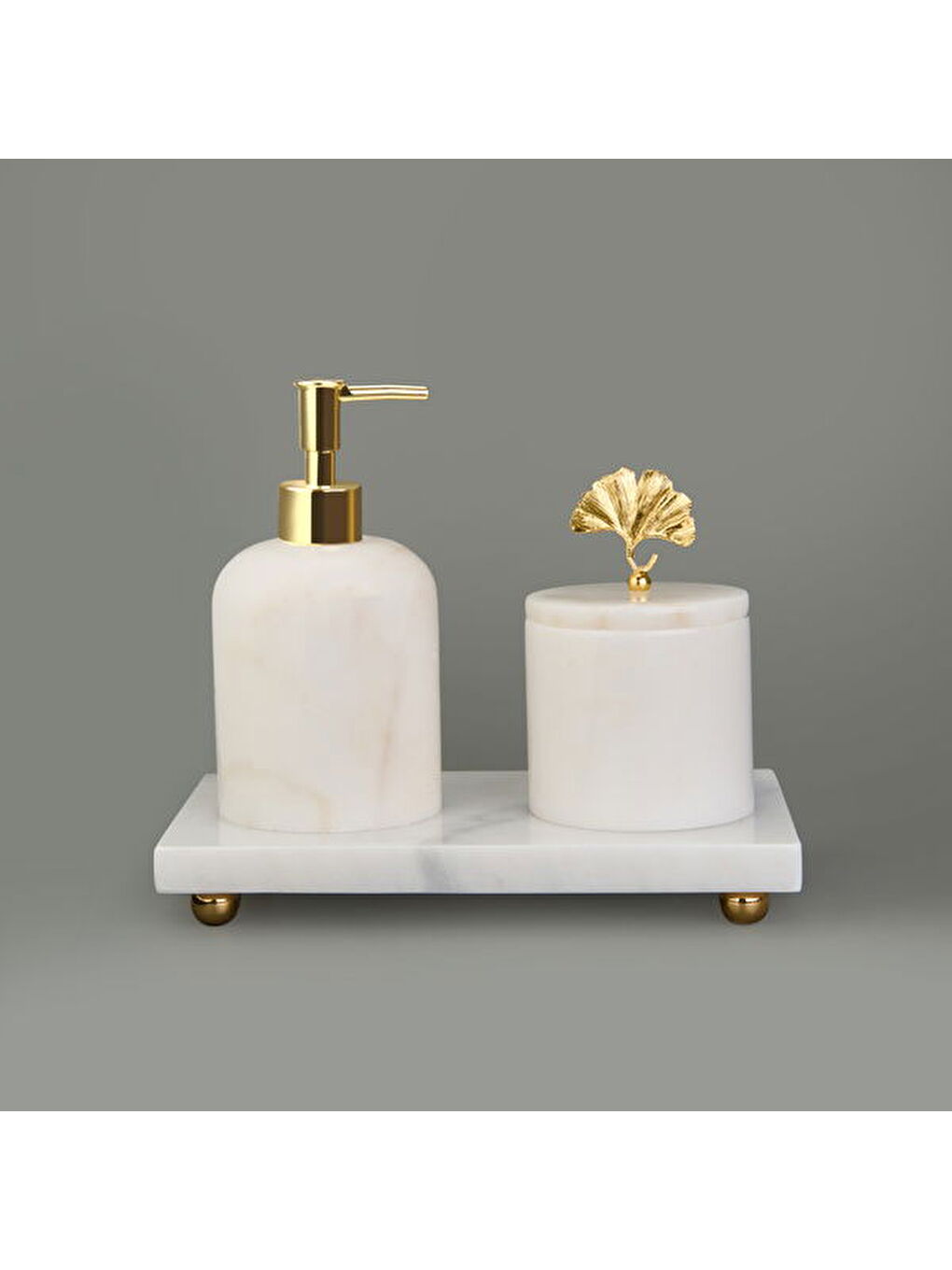 Bath 3'lü Mermer Banyo Seti - Beyaz / Gold