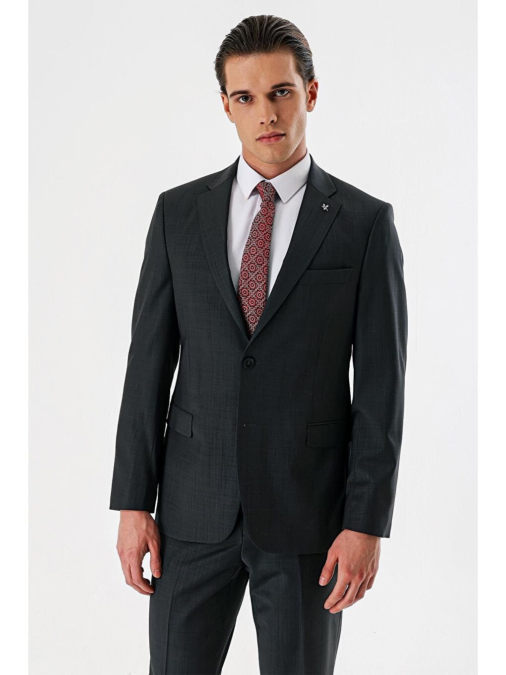 Koyu Antrasit Filafil Mono Yaka Yünlü Elastanlı 6 Drop Comfort Klasik Takım Elbise 1001240152-1