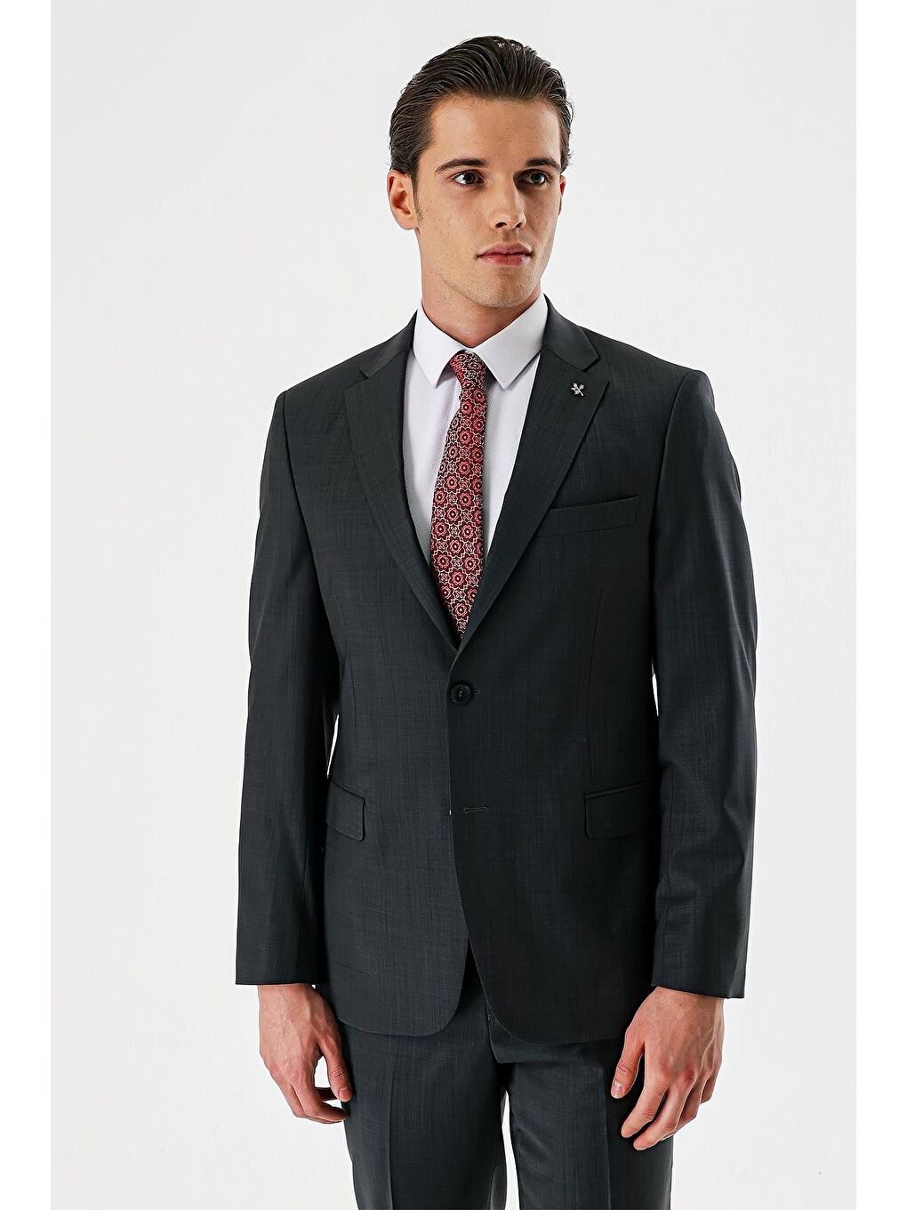 Koyu Antrasit Filafil Mono Yaka Yünlü Elastanlı 6 Drop Comfort Klasik Takım Elbise 1001240152-2