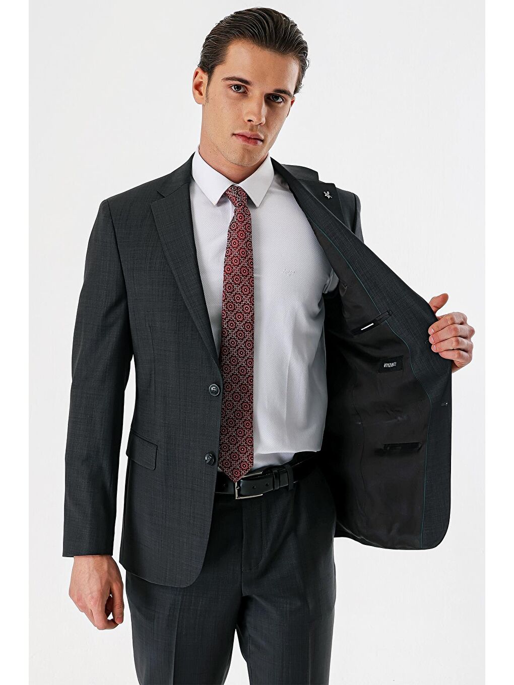 Koyu Antrasit Filafil Mono Yaka Yünlü Elastanlı 6 Drop Comfort Klasik Takım Elbise 1001240152-3