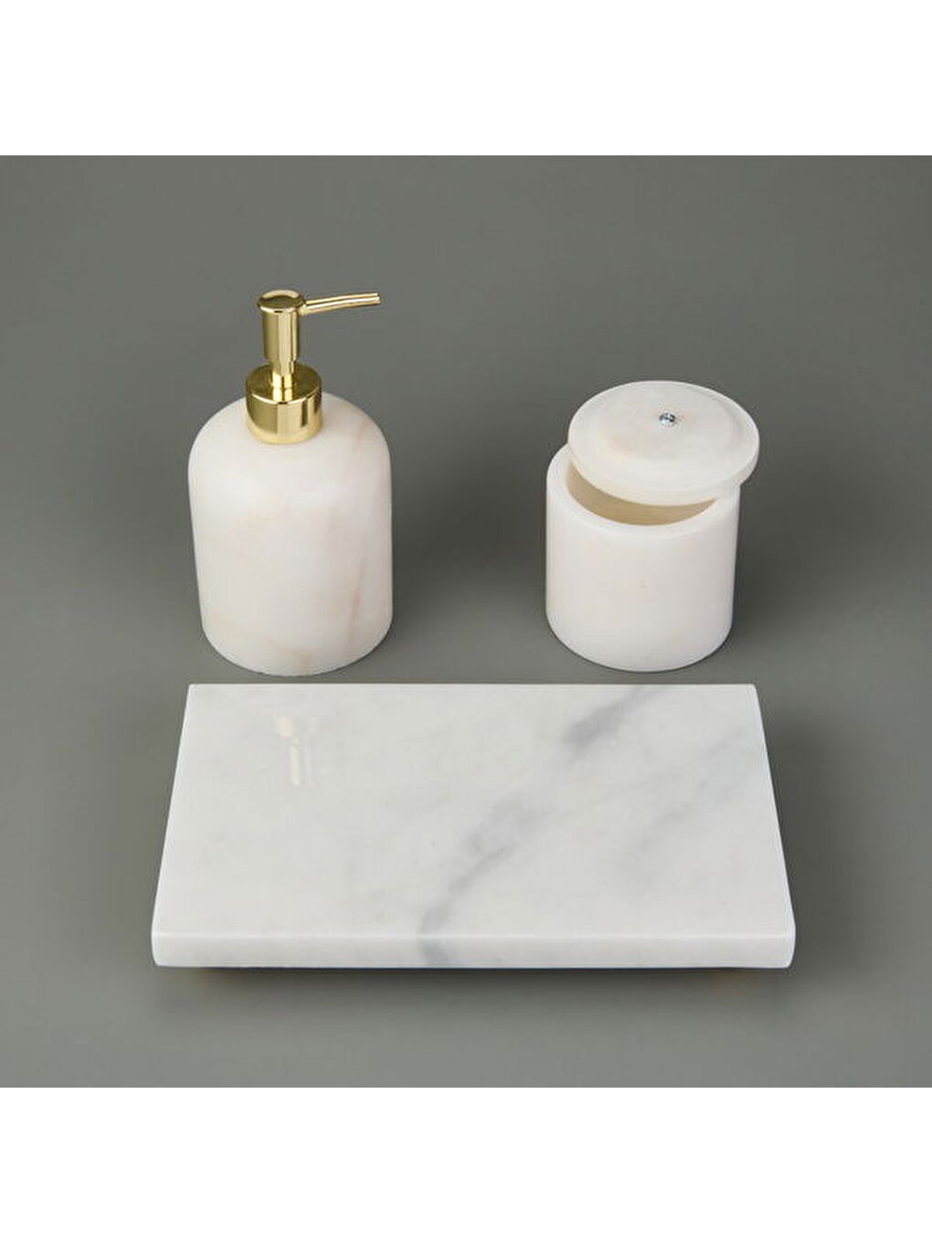 Bath 3'lü Mermer Banyo Seti - Beyaz / Gold-2