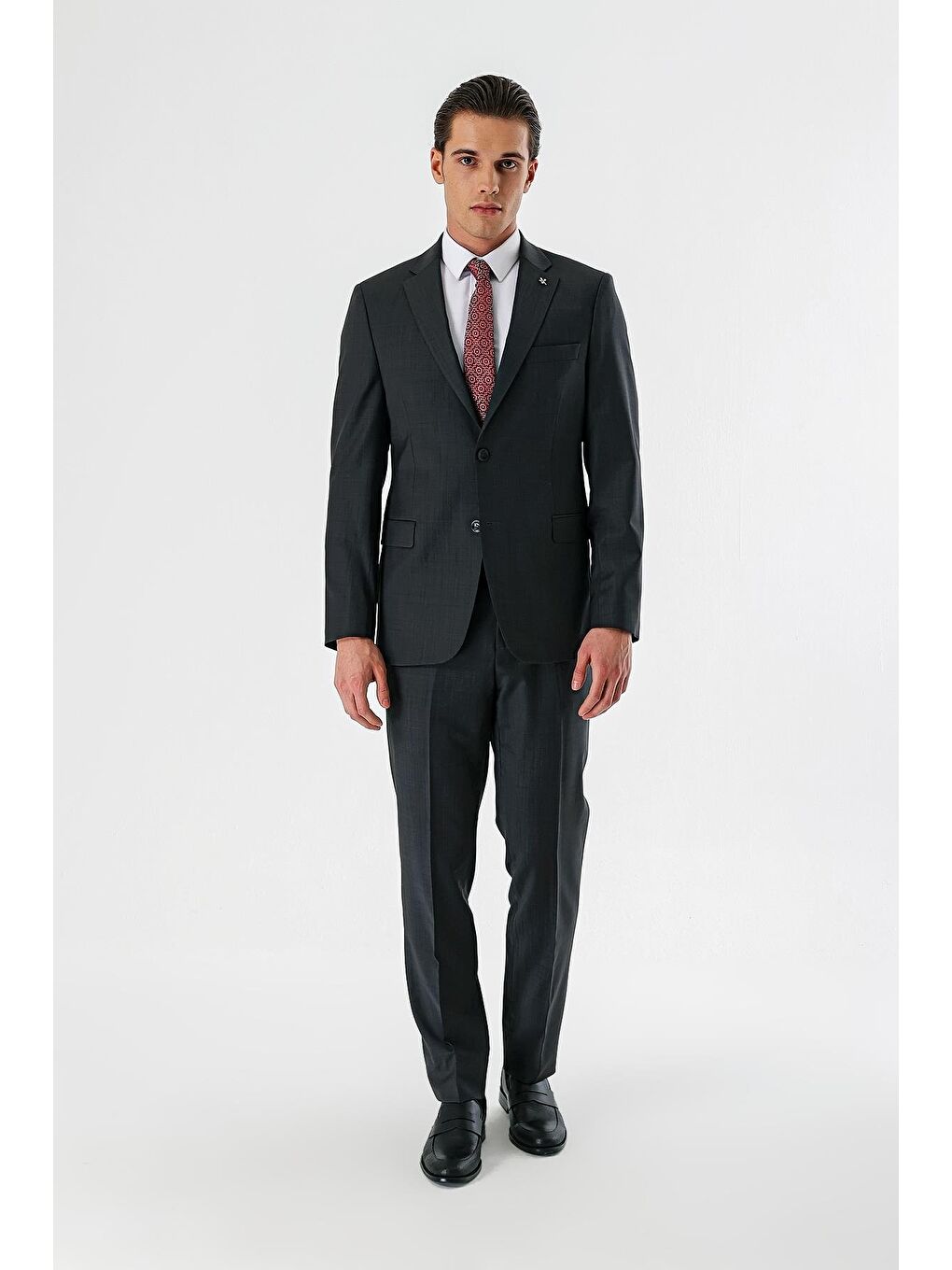 Koyu Antrasit Filafil Mono Yaka Yünlü Elastanlı 6 Drop Comfort Klasik Takım Elbise 1001240152-4