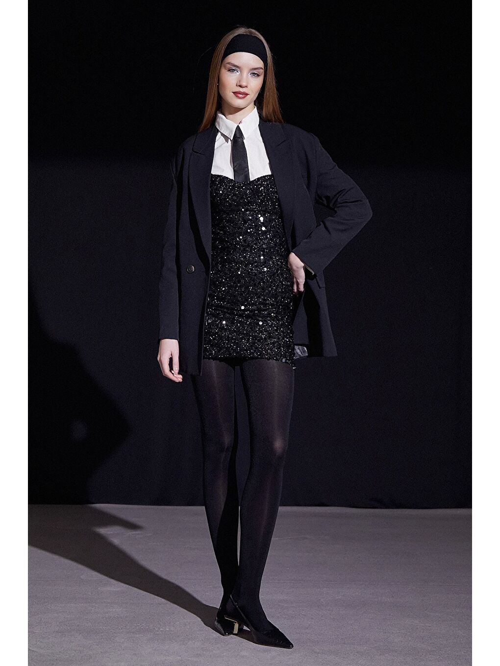 Askılı Pul Elbise Siyah-1