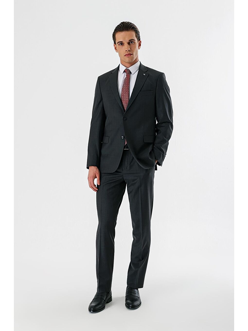 Koyu Antrasit Filafil Mono Yaka Yünlü Elastanlı 6 Drop Comfort Klasik Takım Elbise 1001240152-5