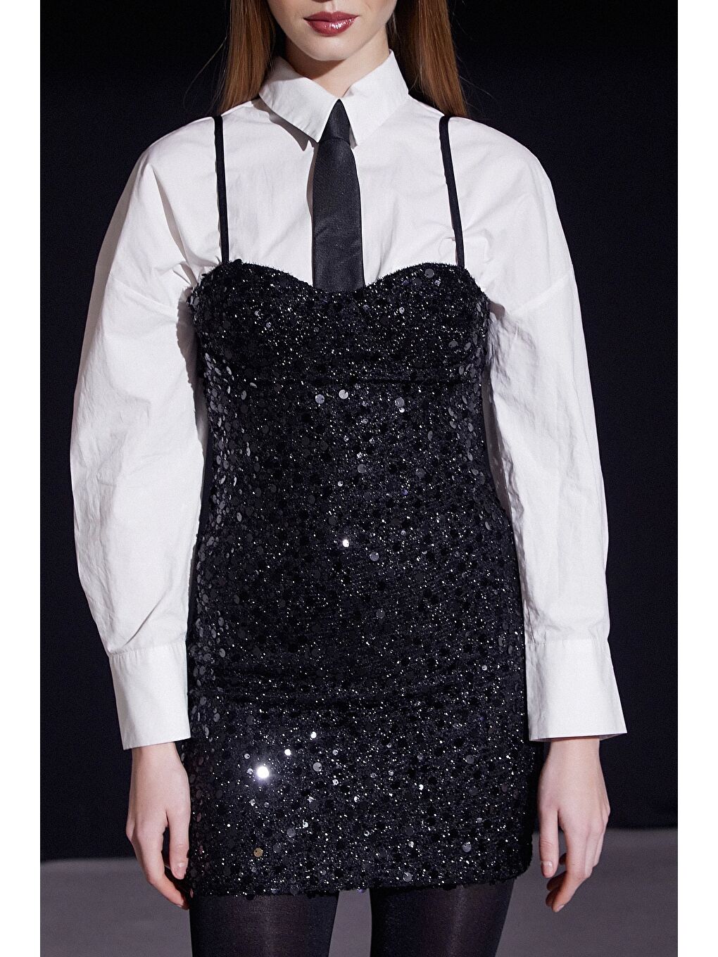 Askılı Pul Elbise Siyah-3