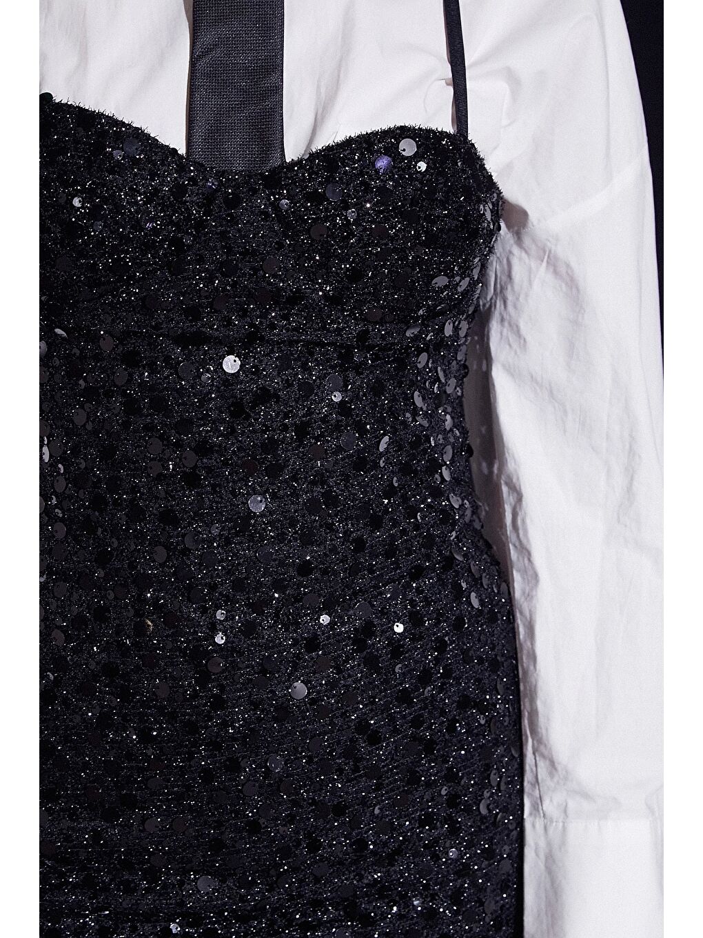 Askılı Pul Elbise Siyah-4