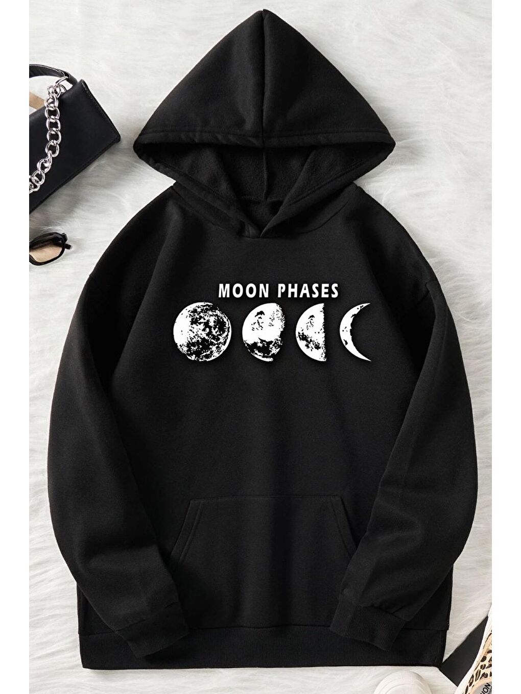 uyguntarz Siyah Unisex Moon Phases Baskılı Sweatshirt