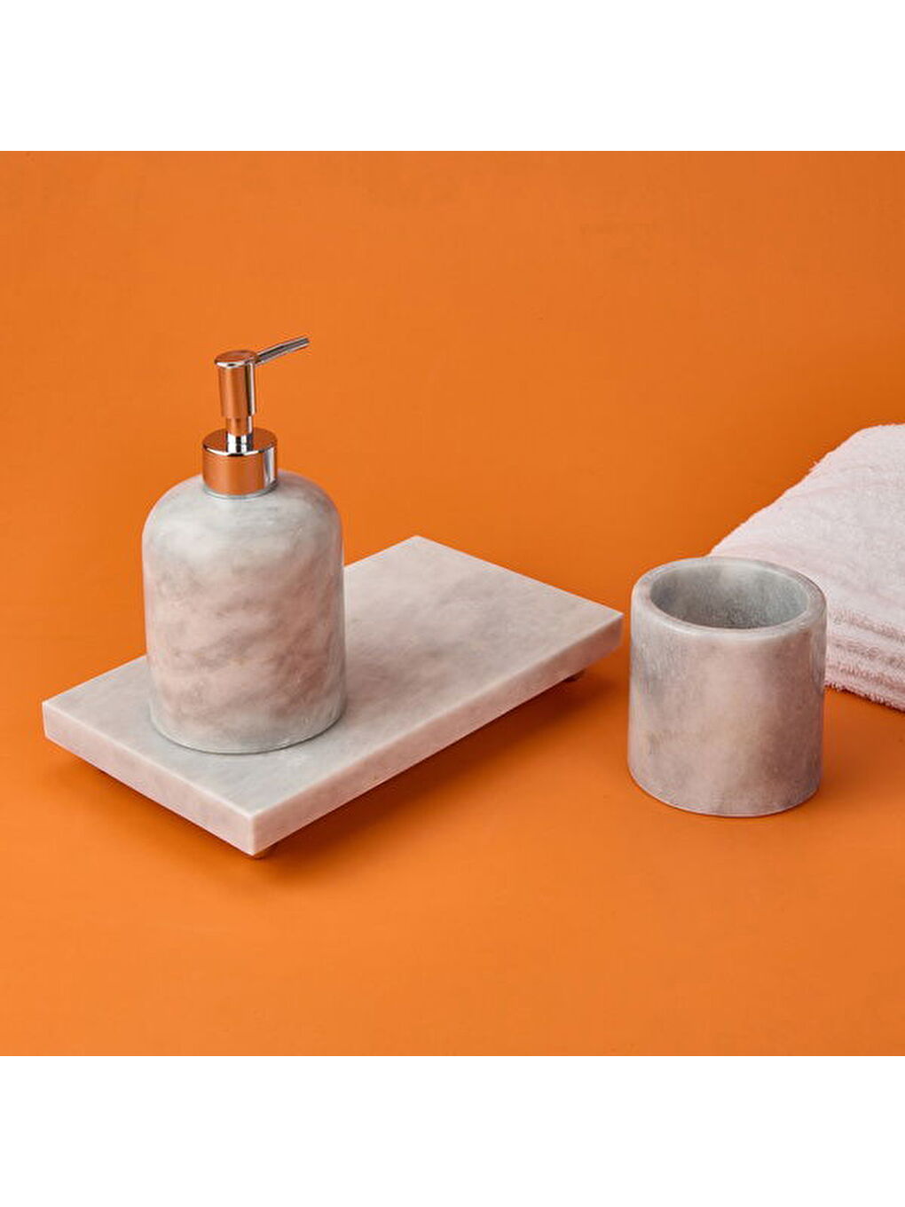 Bath 3'lü Mermer Banyo Seti - Gri-1