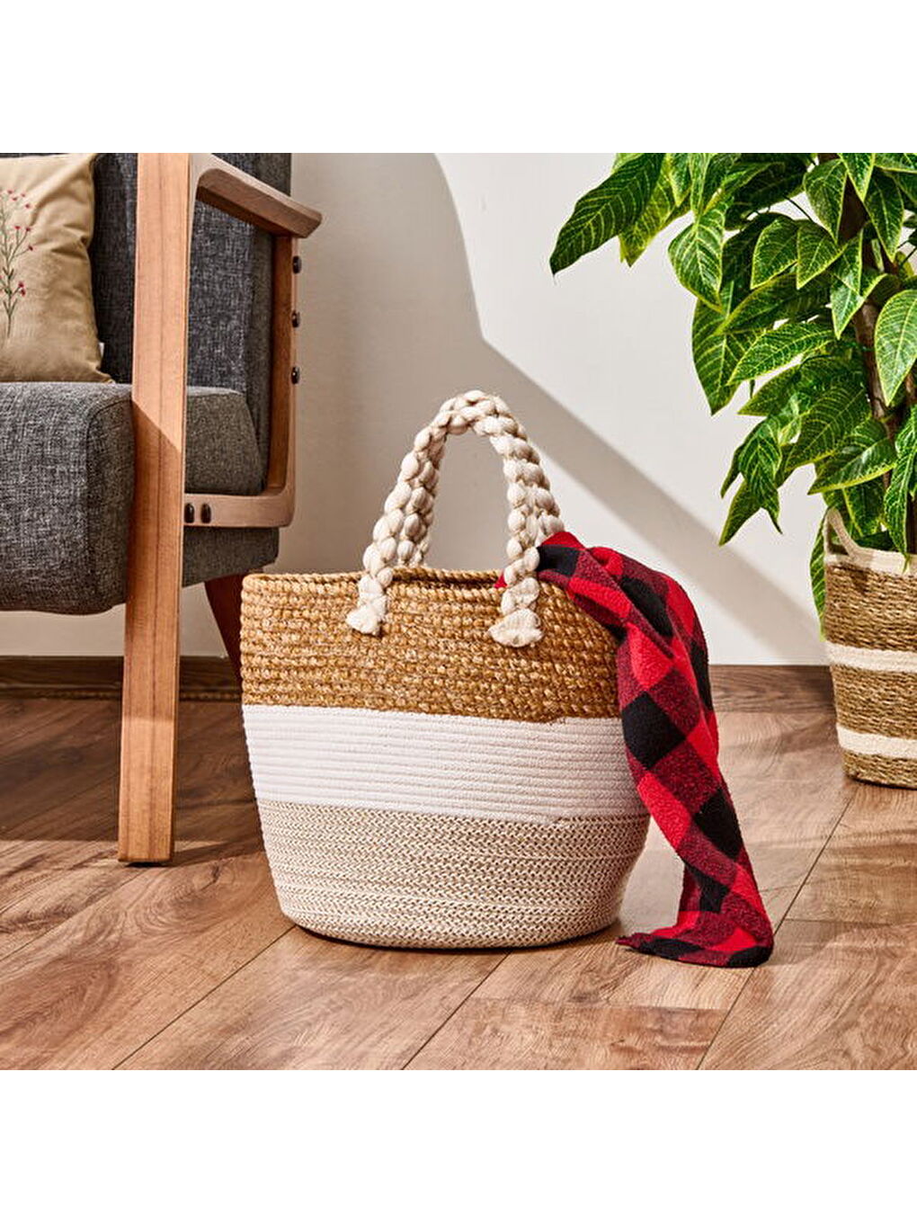 Karışık Living Boho Style Büyük Örgü Sepet - Renkli - 25x25 cm