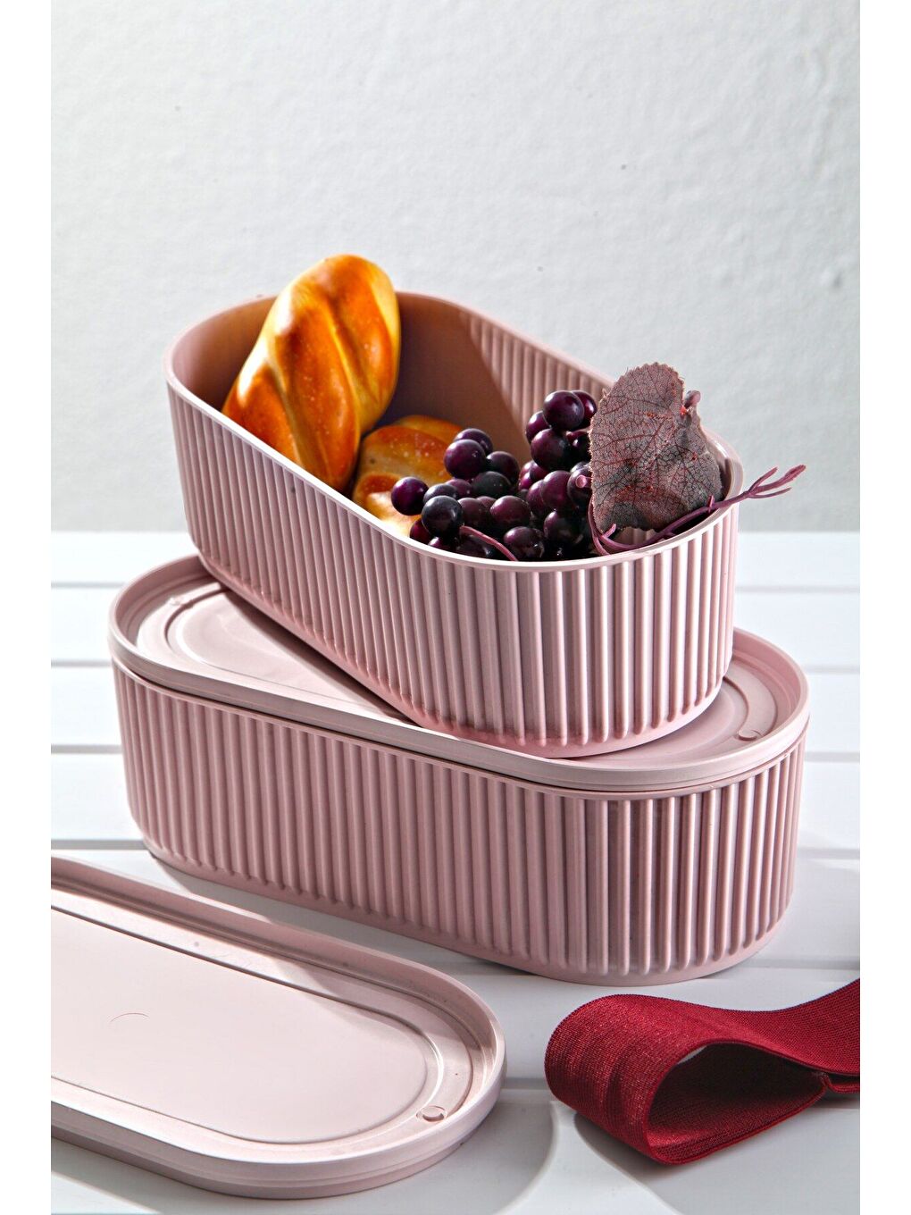 Pembe 2 Li Set Elastik Bantlı Çok Amaçlı Saklama Kabı Seti 1100Ml-1