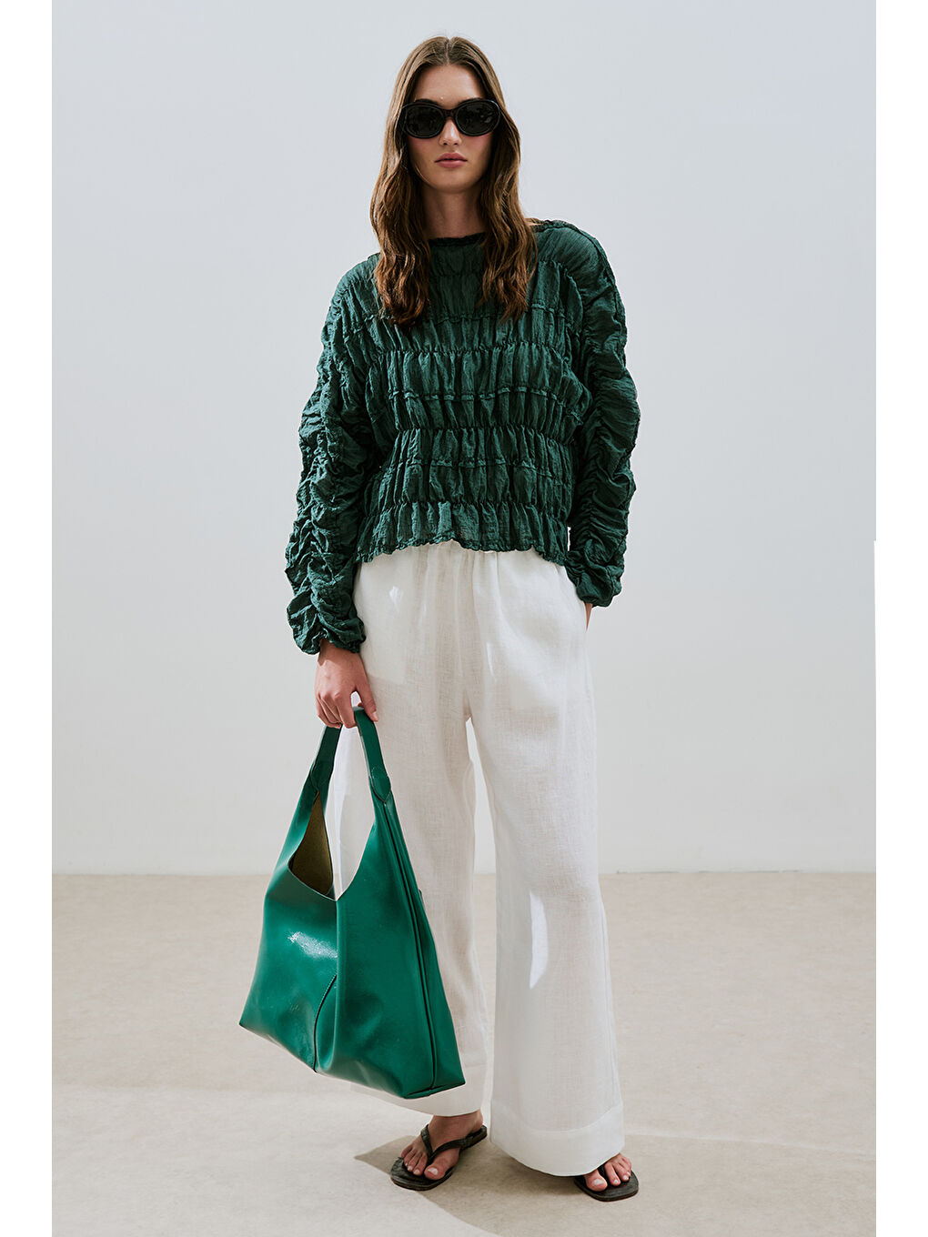 Keten Bağlamalı Pantolon Ekru