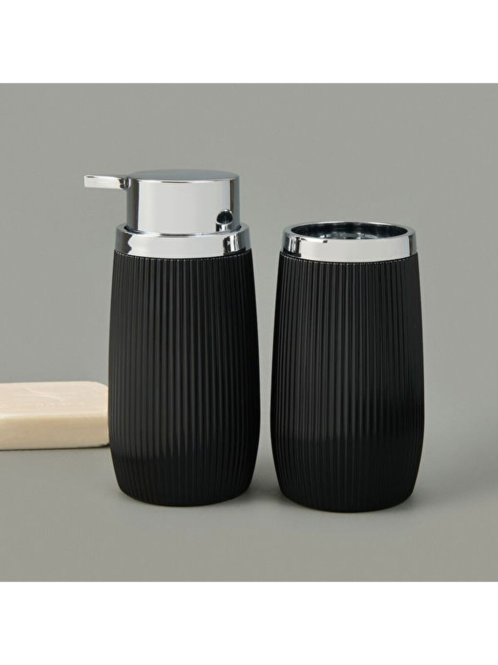 Bath Bella 2'li Sıvı Sabunluk ve Diş Fırçalık Seti - Siyah-1