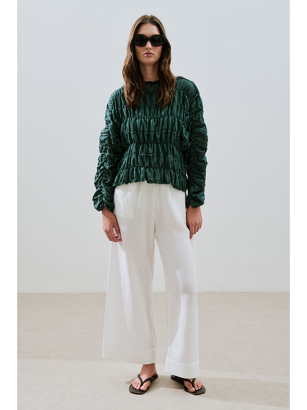 Keten Bağlamalı Pantolon Ekru-1