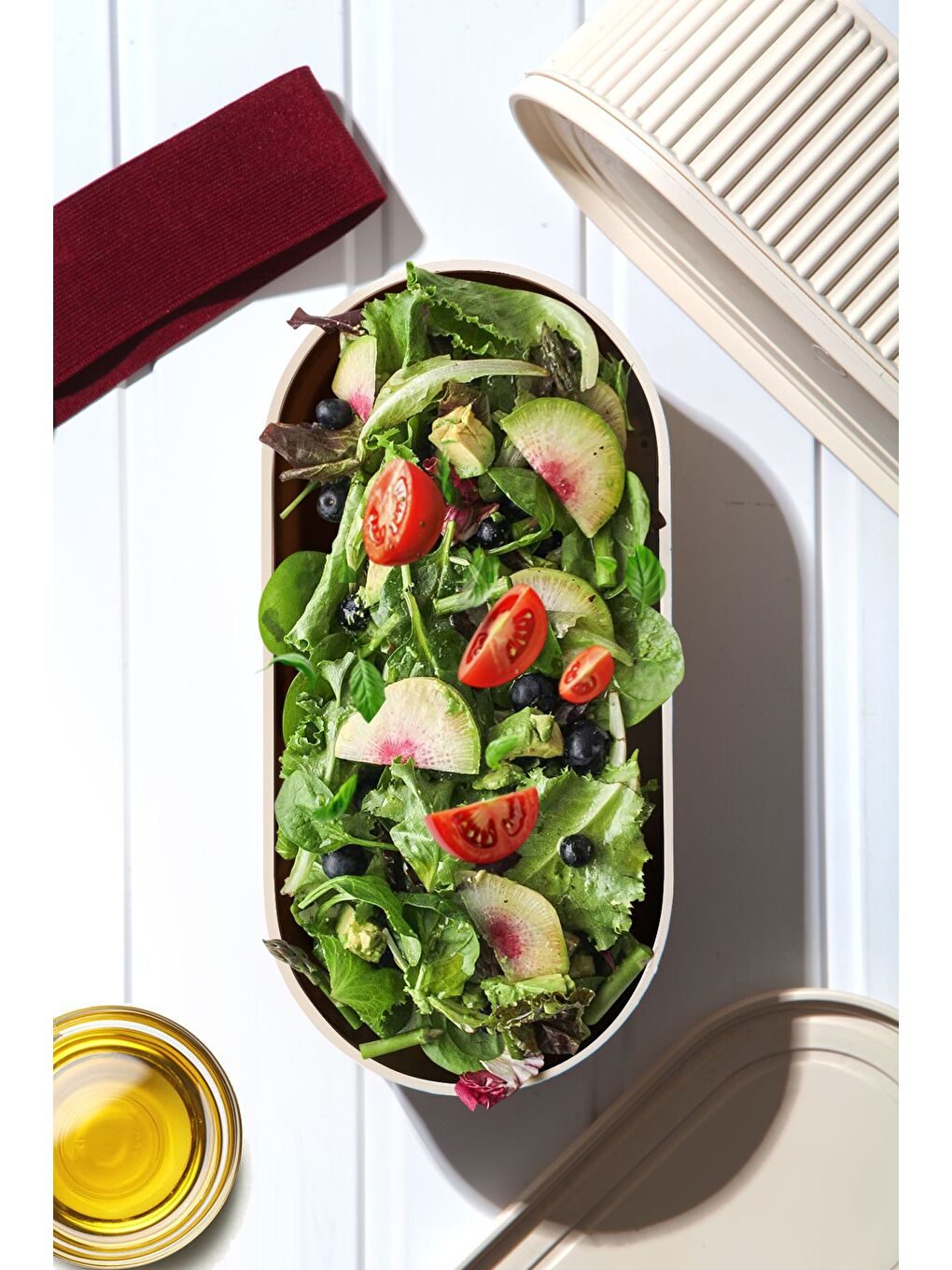 Bej 2 Li Set Elastik Bantlı Çok Amaçlı Saklama Kabı Seti 1100Ml-2