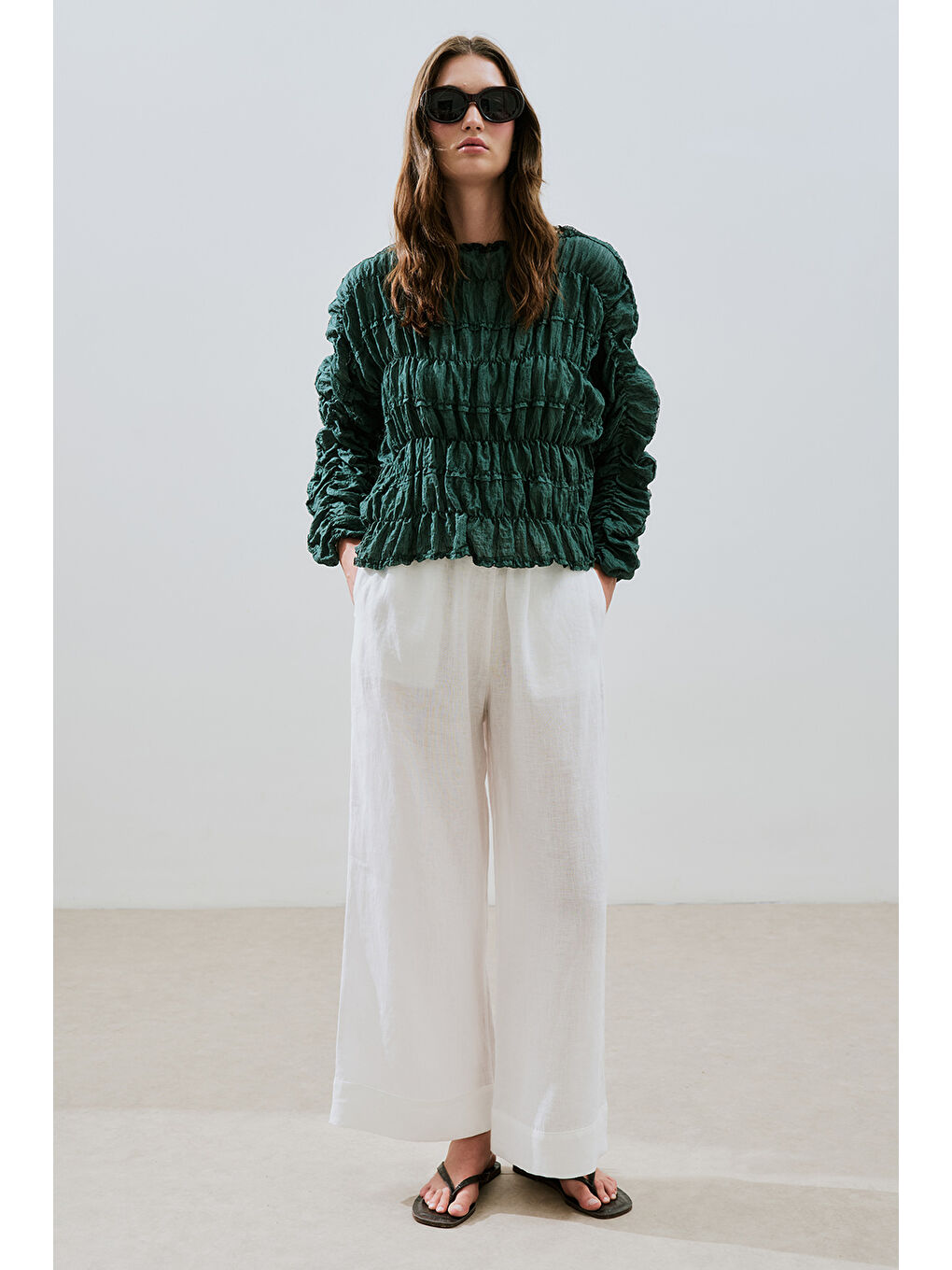 Keten Bağlamalı Pantolon Ekru-2