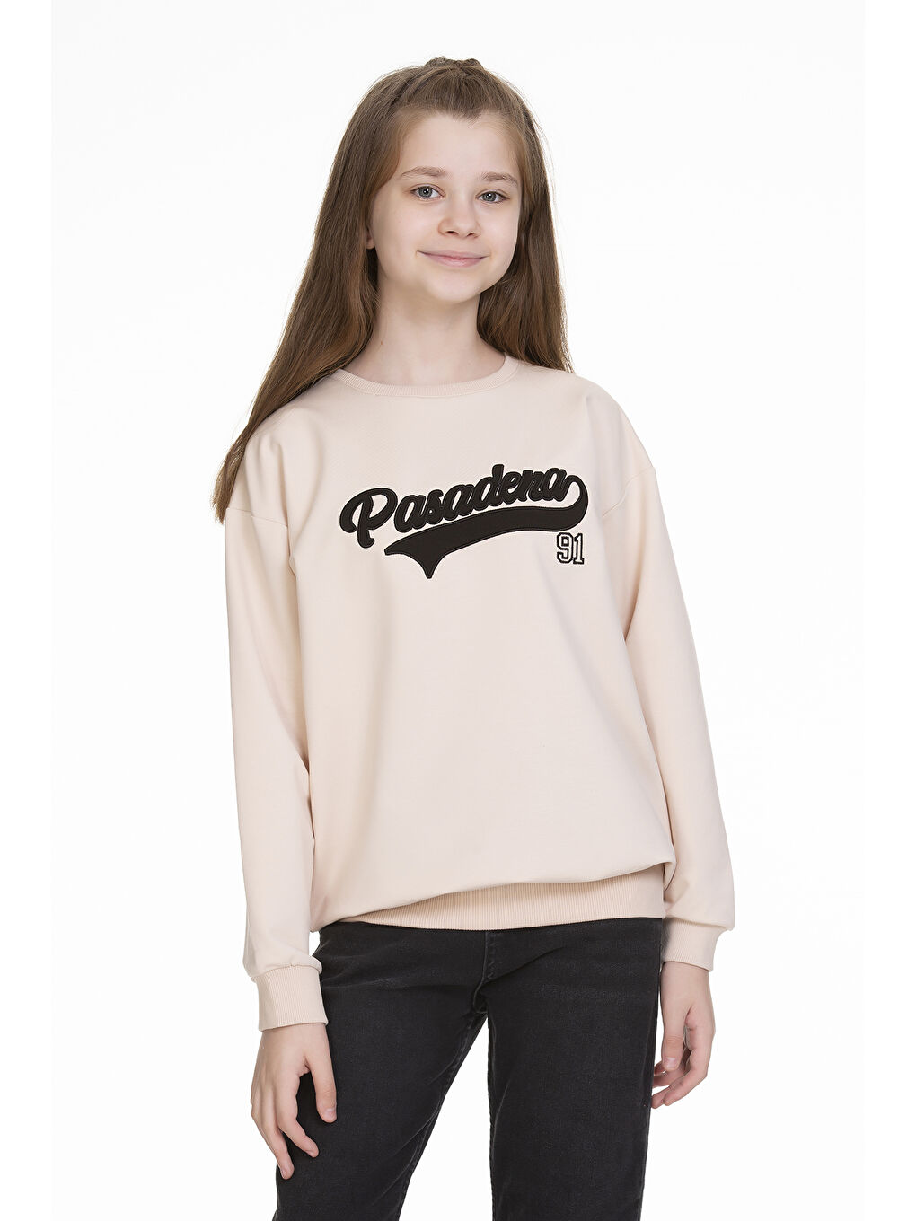 angelos Krem Kız Çocuk Yazı Baskılı Sweatshirt Px341